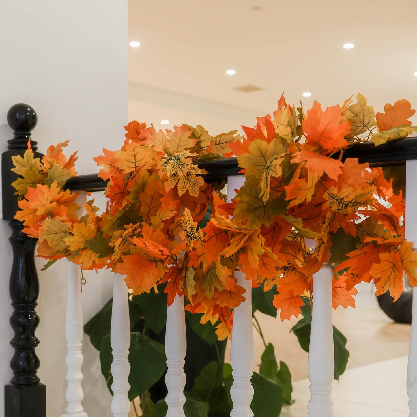 PARTY JOY 6PCS Orange Leaf Garland, 5.6Ft Halloween Garland Artificial Maple Leaf Autumn Hanging Fall Vines Thanksgiving Decorations Fall Decor