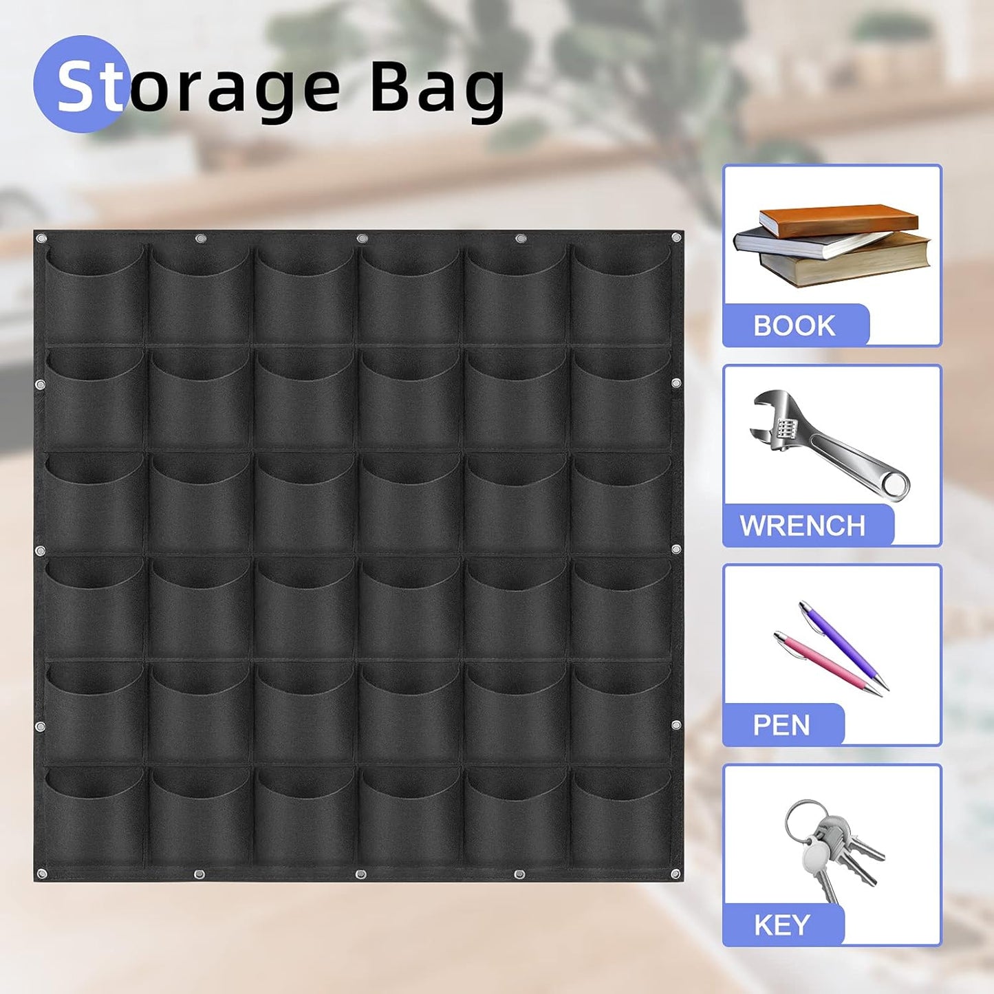 36 Pockets Hanging Planter Bags, Hanging Vertical Wall Mounted Plant Planting Grow Bags, Herb Garden Planter Outdoor Indoor Growing Bag, Gardening Vertical Greening Flower Container(1m×1m, Black)