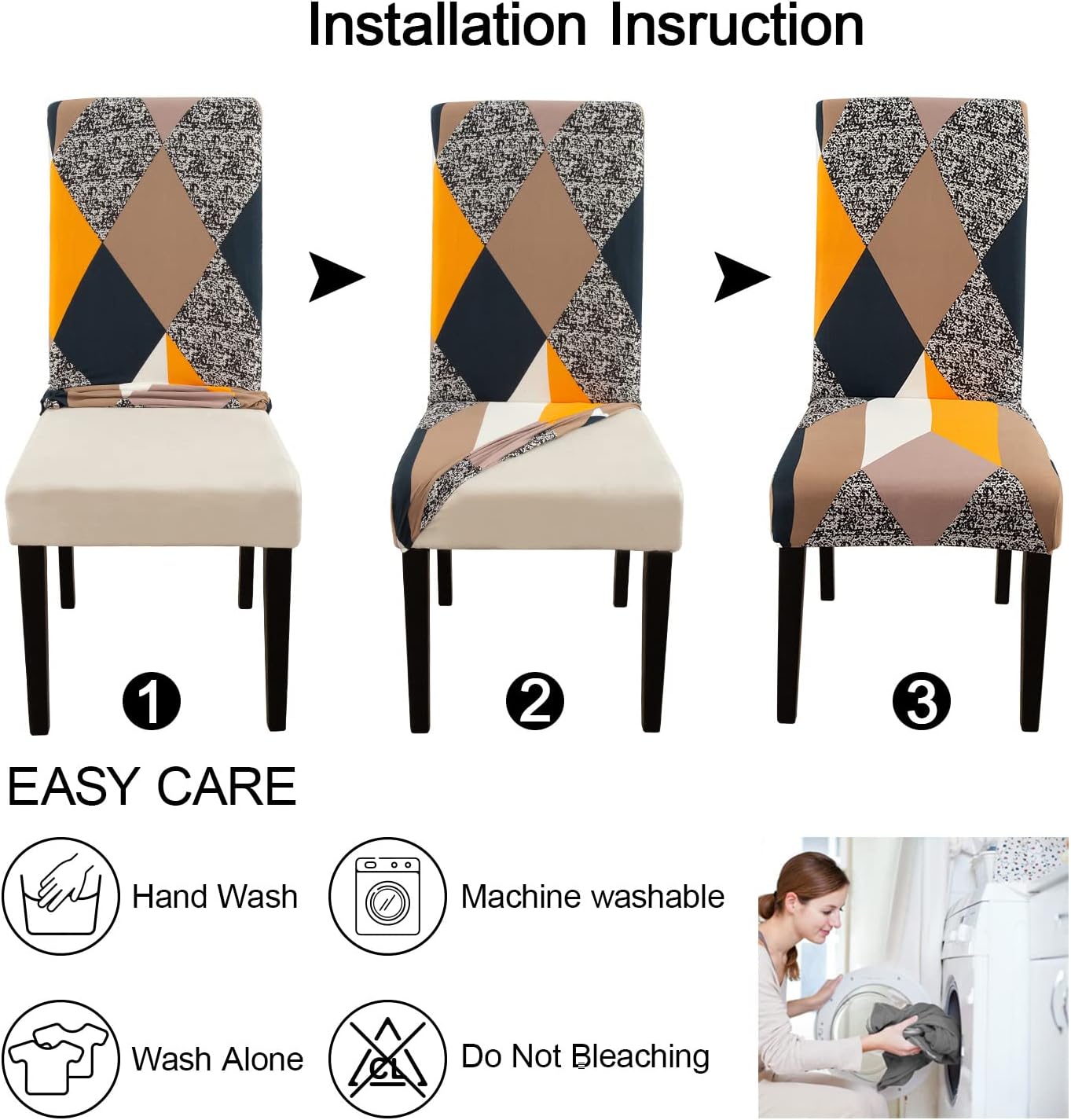 JQinHome Chair Covers for Dining Room 6 Pack,Magic Cube High Stretch Removable Washable Parsons Chair Slipcover for Home Party Hotel Wedding Ceremony (Geometric Patterns)