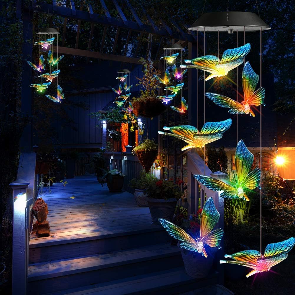 Toodour Solar Wind Chime, Color Changing Wind Chimes Butterfly, LED Decorative Mobile, Gifts for Mom Grandma, Waterproof Outdoor Decorative Lights for Garden, Patio, Yard, Window, Outdoor Decor