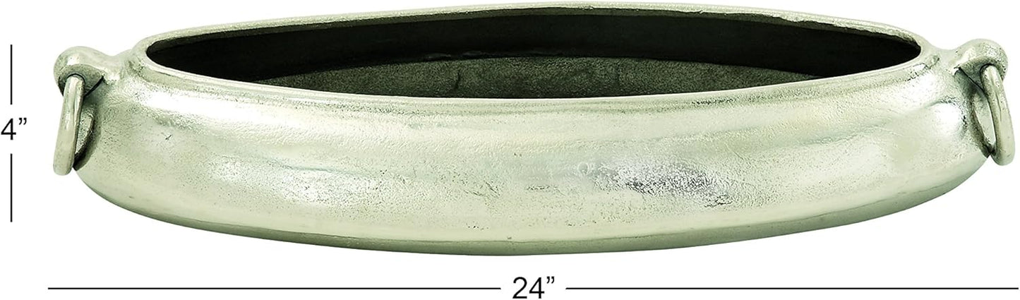 Deco 79 Aluminum Metal Decorative Decorative Bowl Decorative Container with Ring Handles, Decorative Keepsake Box 24" x 9" x 4", Silver