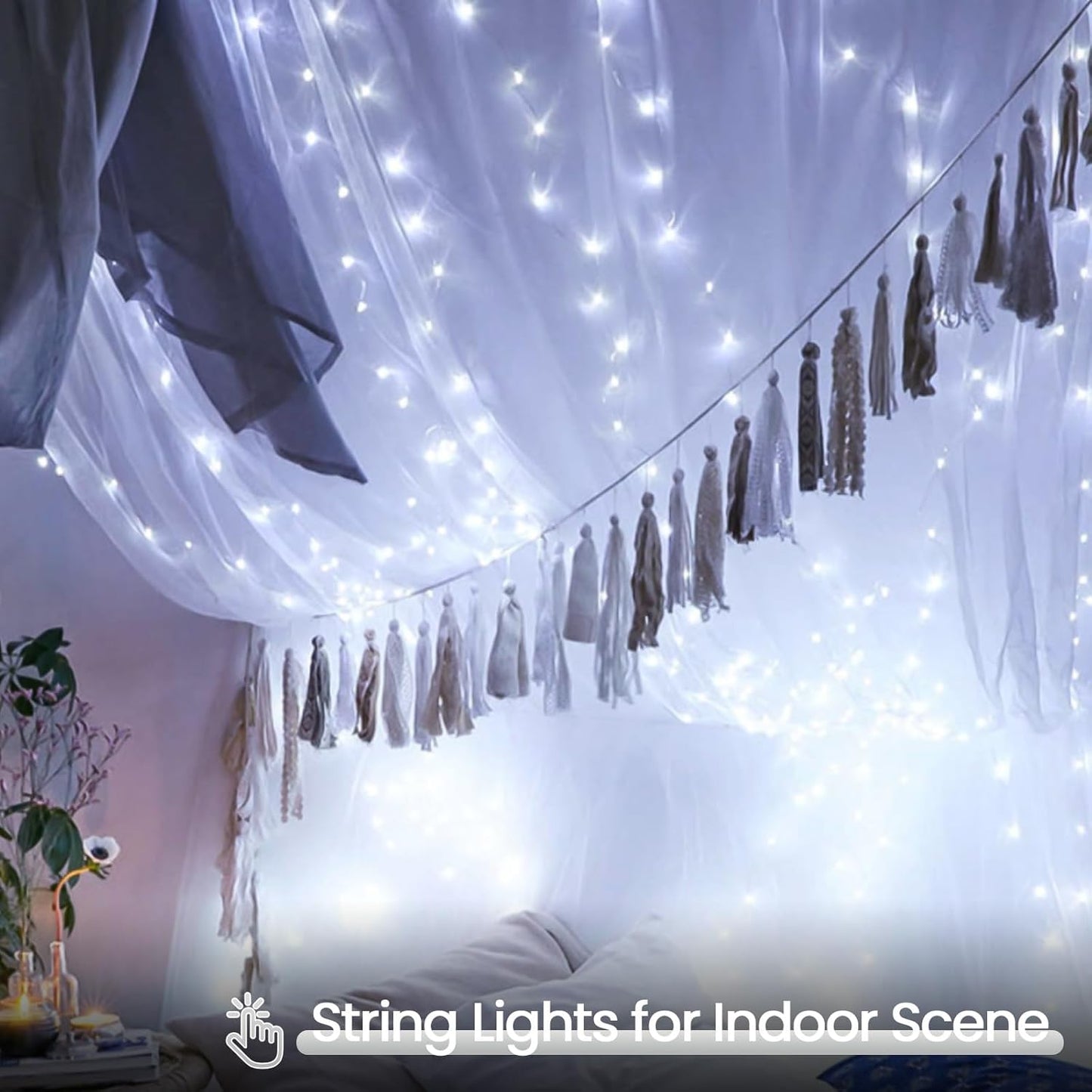 2 Pack String Lights Battery Operated with Timer, 66FT 200 LED Waterproof Battery Twinkle Lights, 8 Modes Fairy Light for Indoor & Outdoor Party Bedroom Garland Tree Christmas Decorations (Cool White)