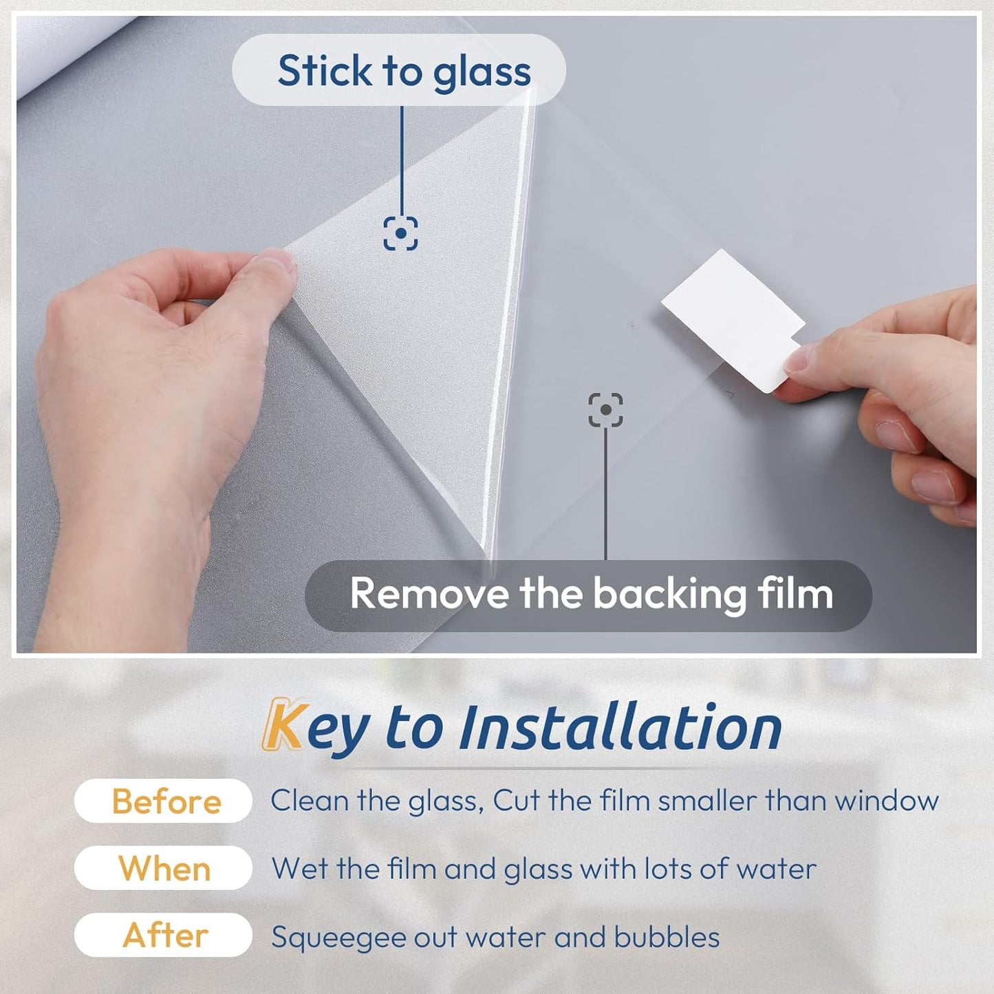 rabbitgoo Window Privacy Film, Frosted Glass Window Clings, Static Cling UV Heat Blocking Door Stickers for Home Bathroom, Removable Indoor Decal Coverings Day and Night, Pure, 23.6 x 118.1 Inches