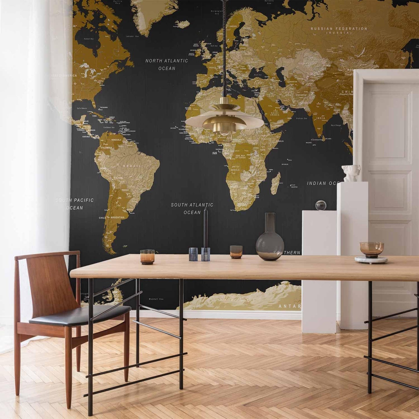 artgeist Premium Wall Mural World Map 98x69 in - XXL Non-Woven Wallpaper Fleece Wall Decor Photo Print Picture Image Design Home Map of The World k-A-0092-a-a