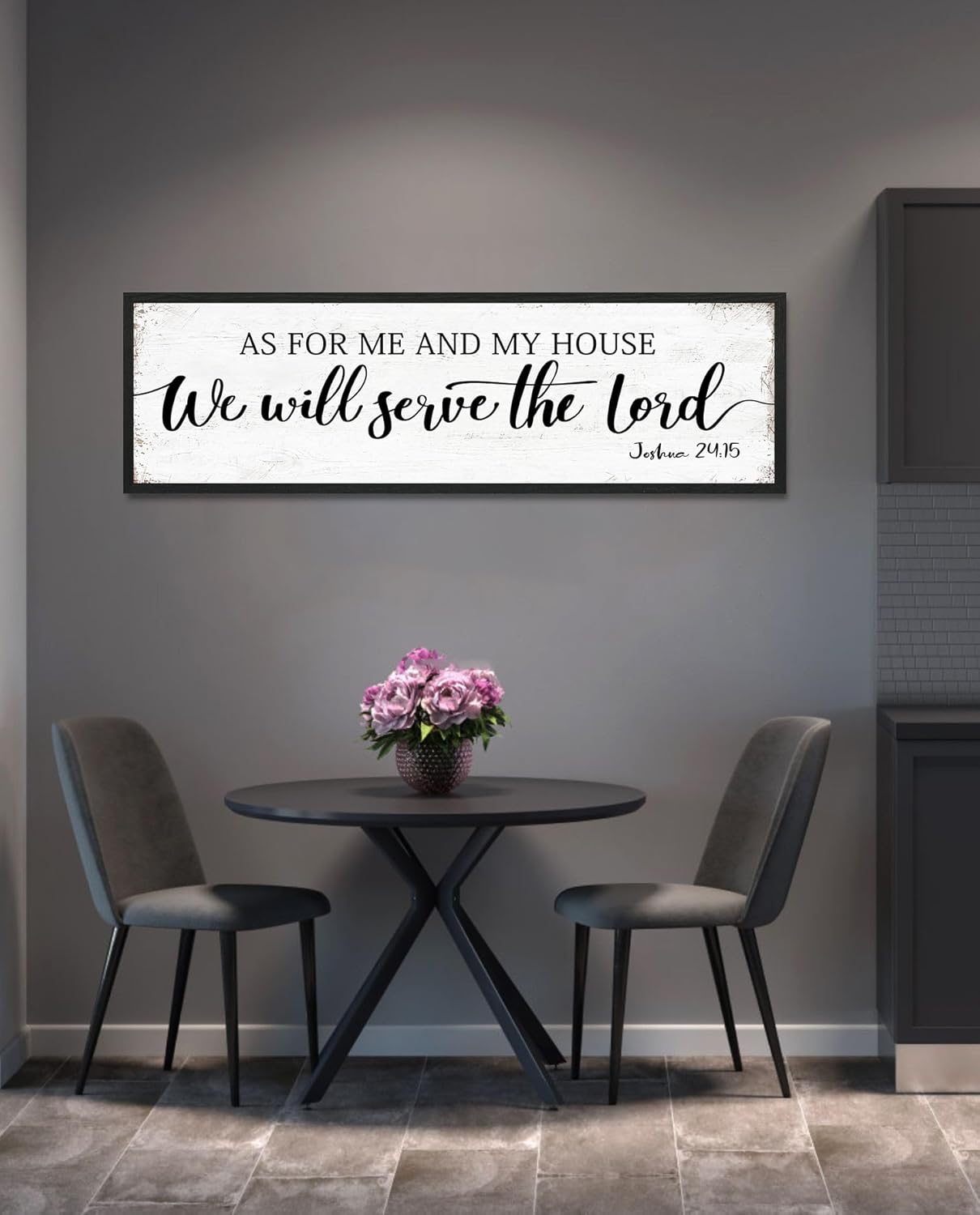 As for Me and My House We Will Serve the Lord Sign: Rustic Family Bedroom Signs Wall Decor Above Bed,Framed Country Wall Plaque Hanging Farmhouse Bible Verse Sign Christian Art Gifts 12" x 40"