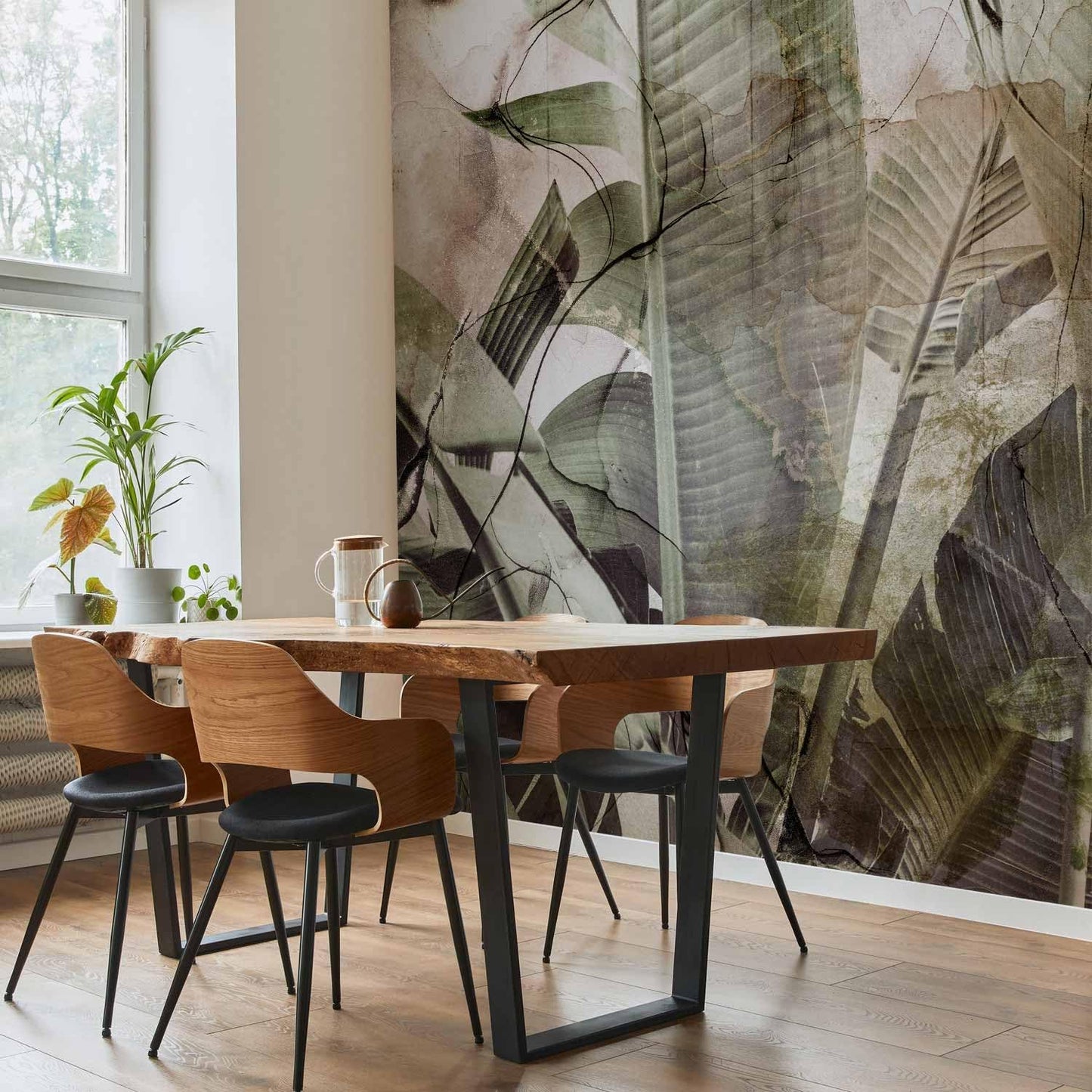 artgeist Wall Mural Tropical Leaves 173x124 in - Peel and Stick Self-Adhesive Wallpaper Removable Large Sticker Foil Wall Decor Print Picture Image Design Jungle Nature Like Painted b-C-0776-a-a