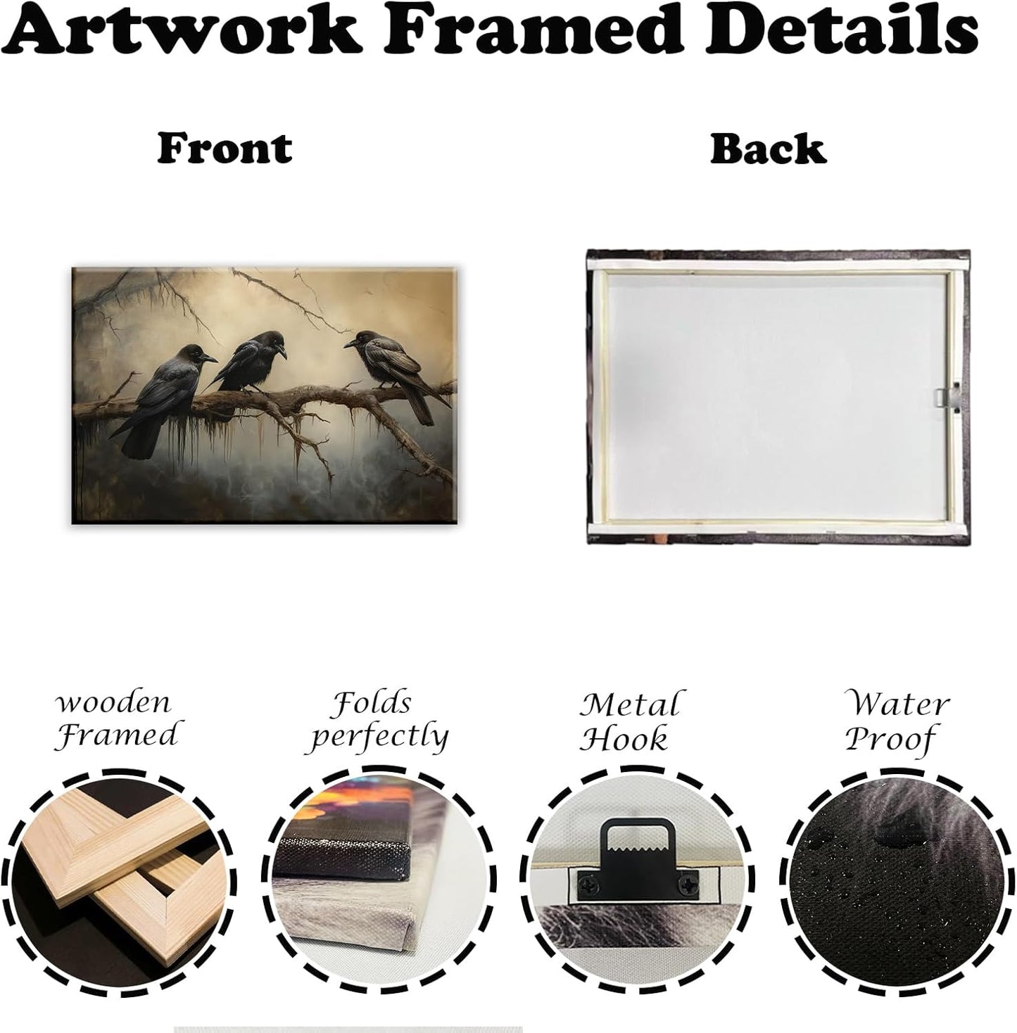 OAAPITI Halloween Decor Vintage Crow Wall Art Retro Art Poster Creepy Raven Picture Print Horrid Cemetery Painting Artwork Home Wall Decor(Artwork-4,28"x42")