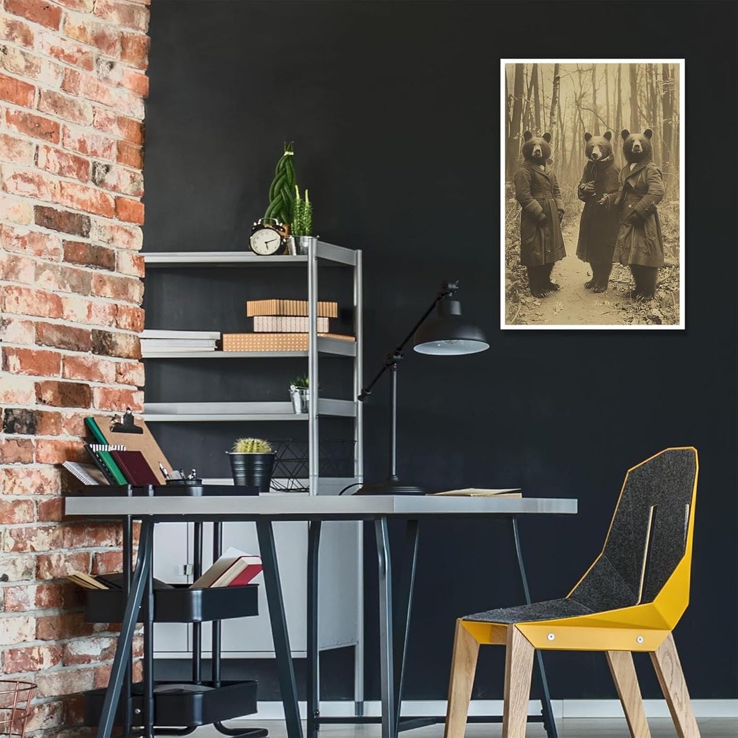 Vintage Horror Halloween Wall Decor Spooky The Three Bears In Occult Forest Spooky Canvas Wall Art Poster Gothic Dark Academia Decorations Room Creepy Print 12X16inch Unframed