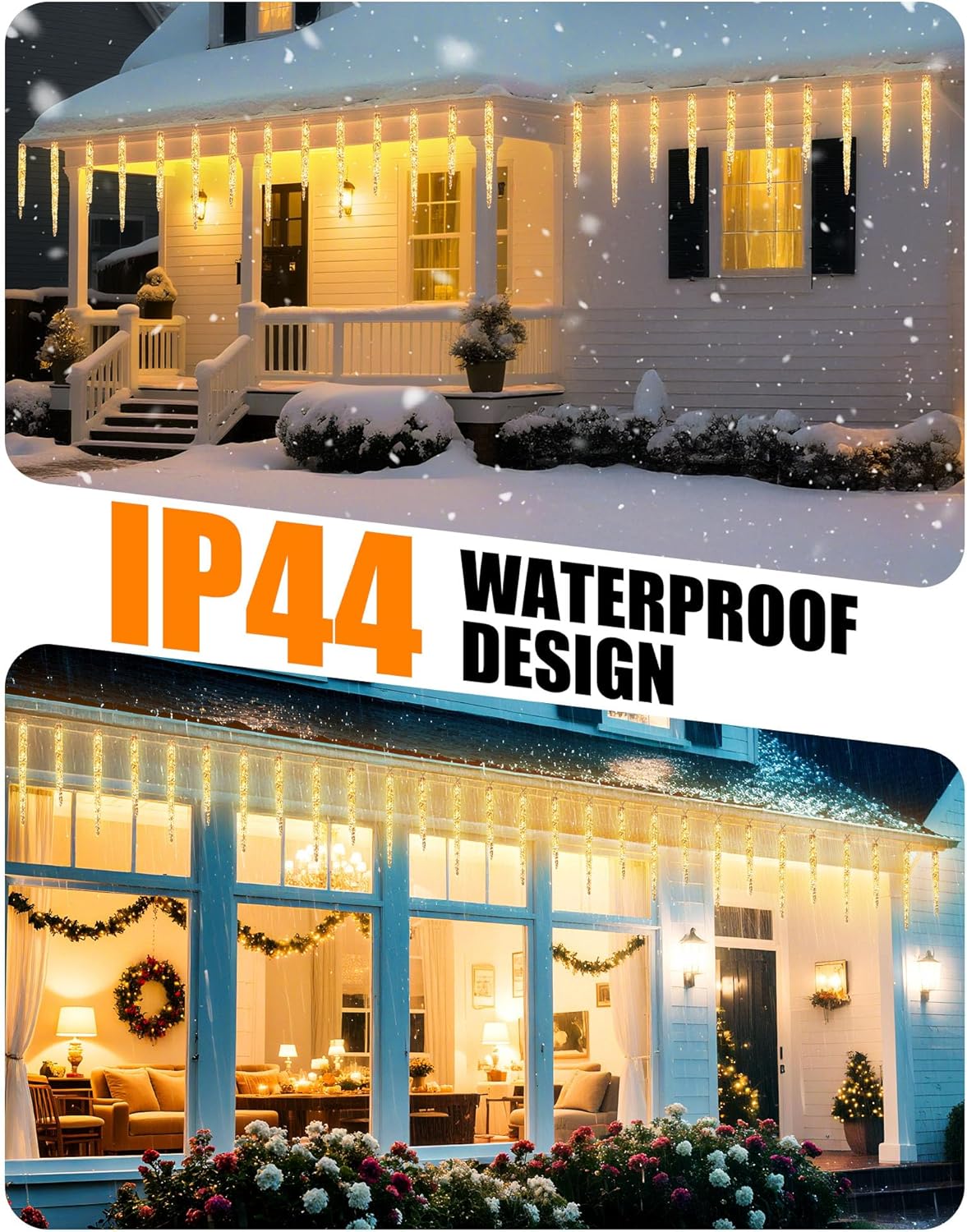 Minetom Icicle Lights Outdoor with Clips, 2 Pack Total 40ft 200 LED 40 Tubes Twinkling Ice Shape String Lights, Connectable Hanging Christmas Lights Plug in for Eave Holiday Outdoor, Warm White