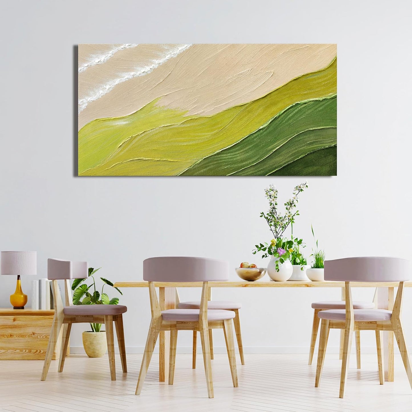 Abstract Wall Art Canvas Art Wall Decor Modern Green Wall Art Prints Chromatic Waves Large Minimalist Wall Art Decor Picture for Living Room Large Artwork for Walls Bederoom Office Decor 24"X48"