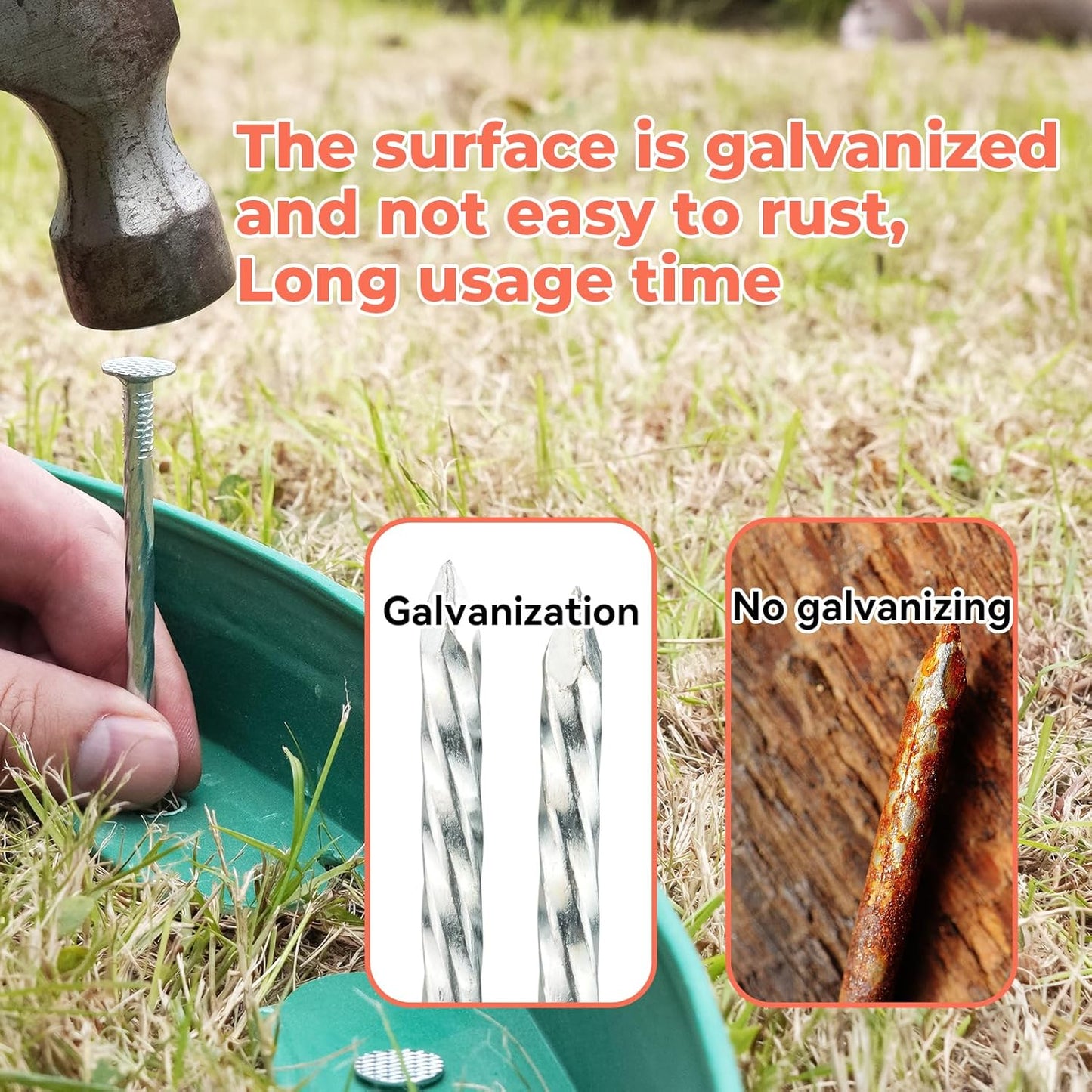 8" Heavy Duty Spiral Landscape Spikes - Solid Galvanized Metal Garden Stakes for Fixing Paver Edging, Weed Barriers, Artificial Turf, Tent and More (200 Pack)