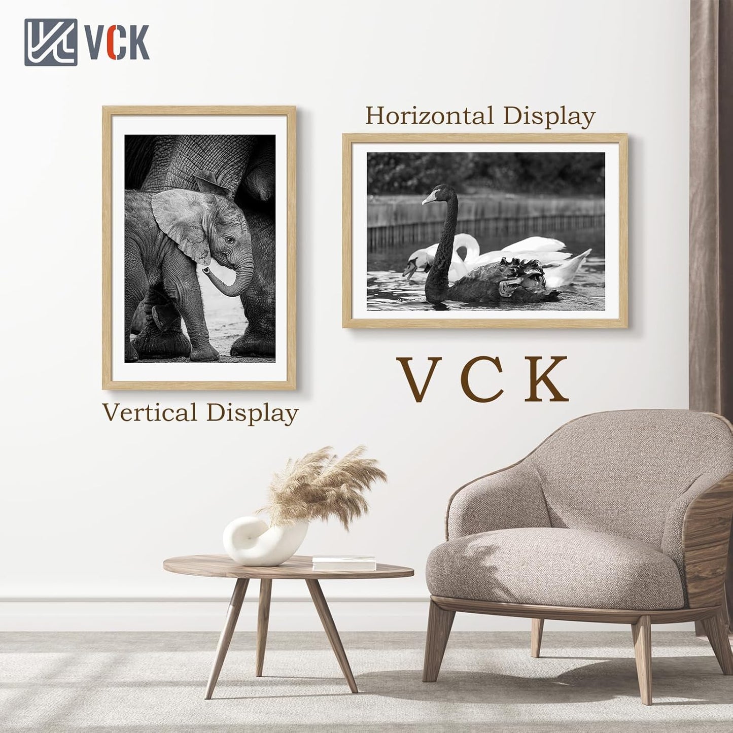 VCK 24x36 Oak Poster Frame 3 Pack, Natural Solid Wood Picture Frames, Wall Mounting Hanging