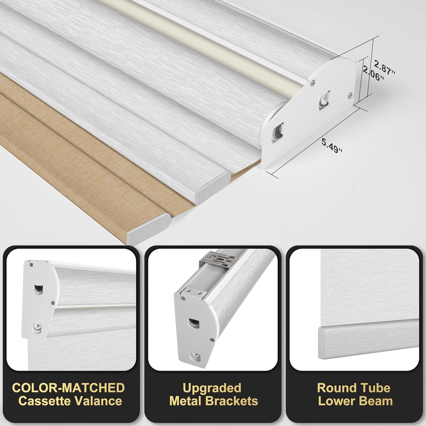 BERISSA Cordless Dual Roller Shades with Cassette Valance, Double Window Shades - Blackout and Light Filtering, Day and Night for Home Office Door. Linen Beige and White. 29 W x 36" H