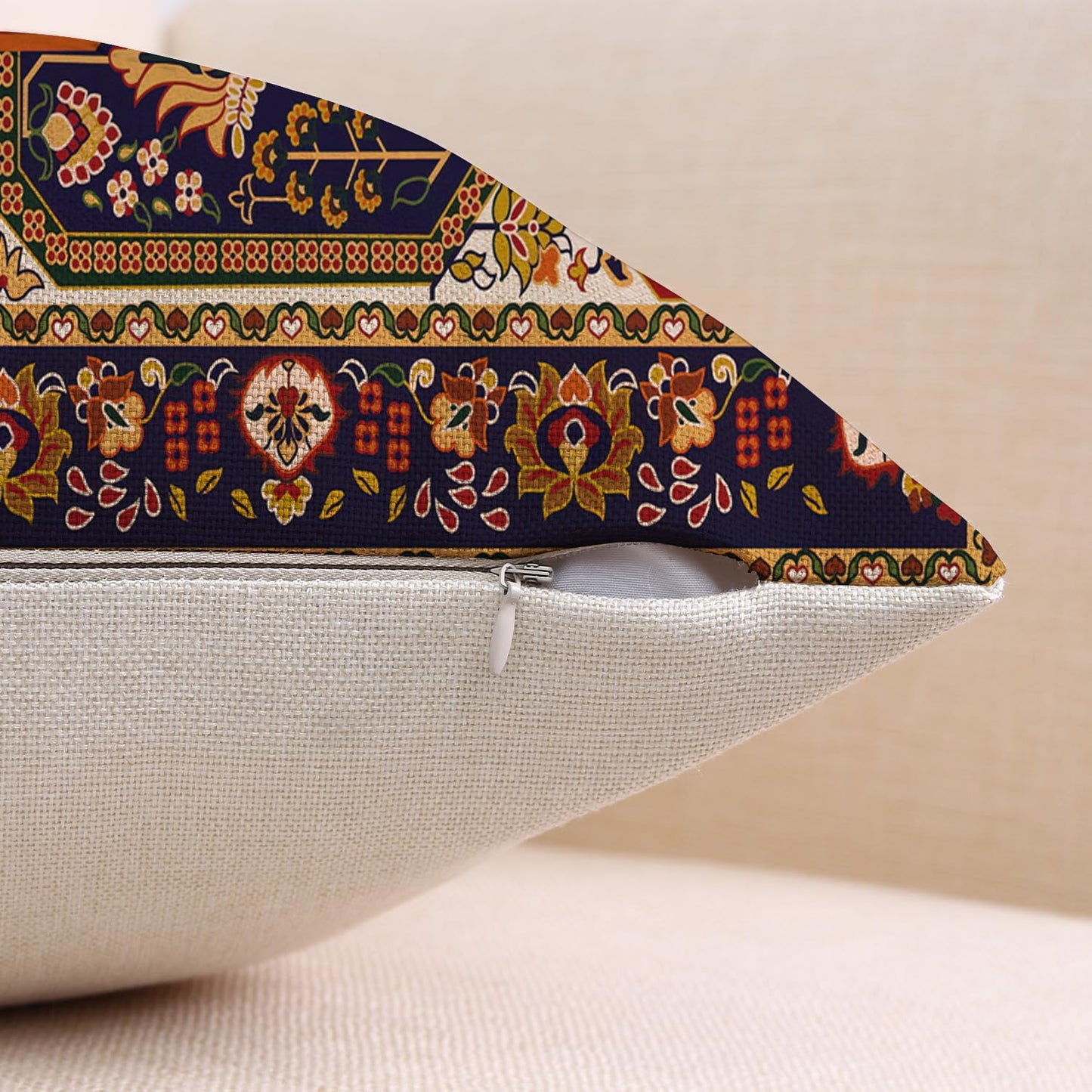 Outdoor Waterproof Pillow Covers 18X18 Inch Set of 2 Tribal Abstract Red and Yellow Vintage Carpet Pattern Decorative Farmhouse Pillow Covers for Couch Garden Balcony