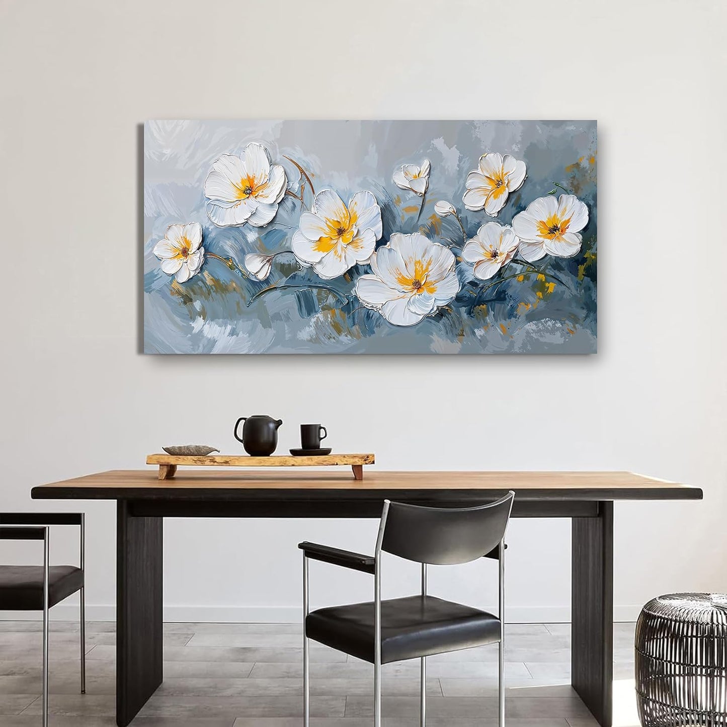 KUPTEU Canvas Wall Art Decor Wall Art Pictures for Living Room White Flowers Wall Art Prints Hallway Decorations Canvas Art Wall Decor Artwork for Walls Bedroom Home Aesthetic Decor 20" X 40"