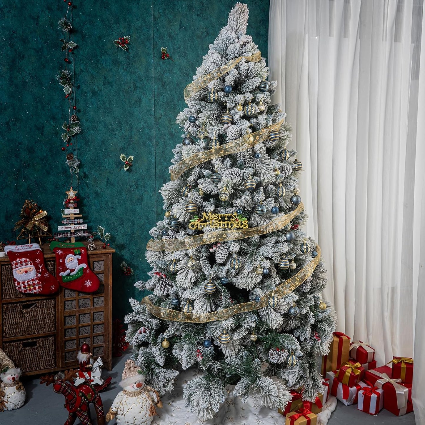 100Pcs Christmas Balls Ornaments Set, Shatterproof Christmas Decorations with Hand-held Gift Package for Xmas Tree/Holiday/Wedding/Holiday/Party Decor (Blue & Gold)