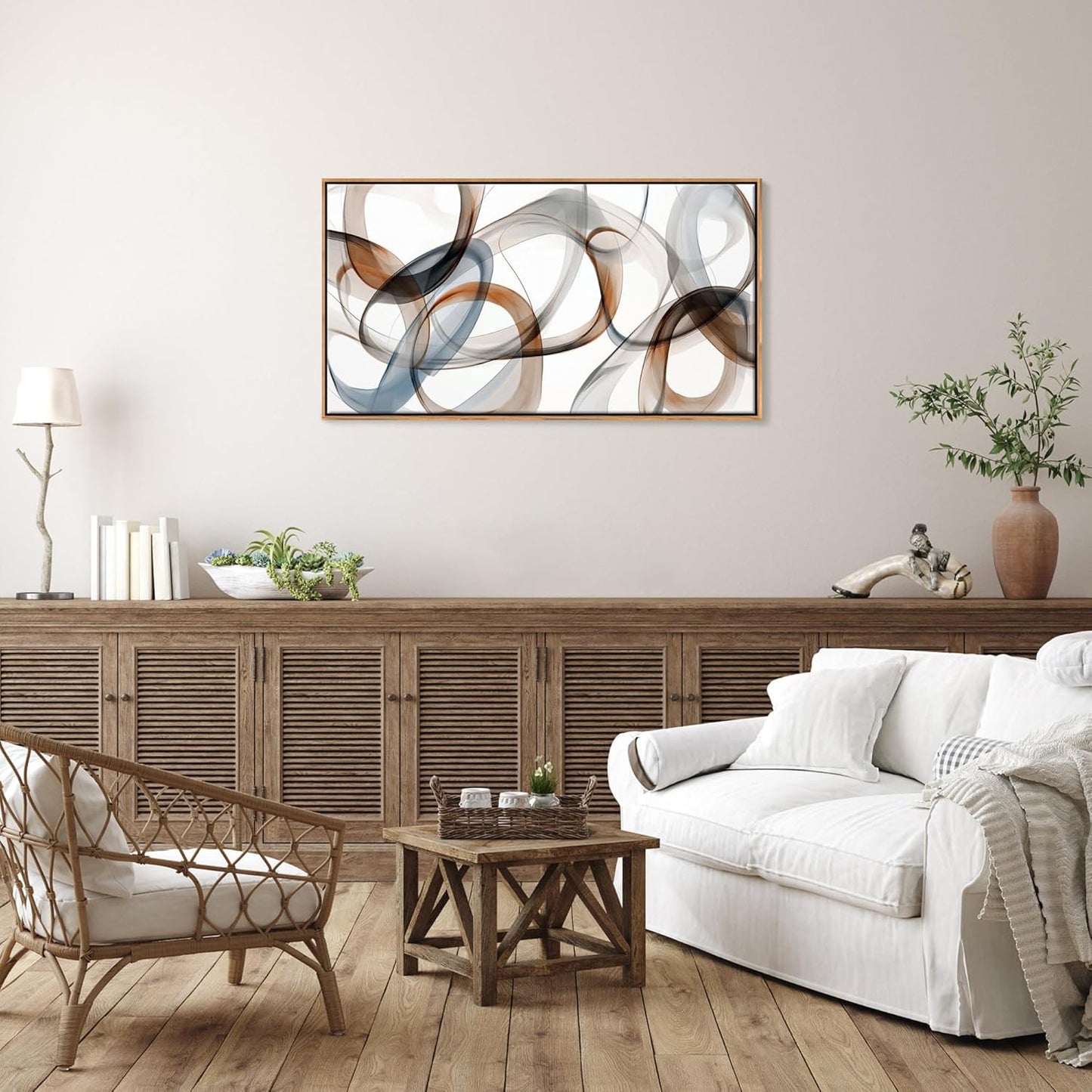 Framed Canvas Wall Art - Large Abstract art prints for Home & Office Decor - Brown Modern, Minimalist Wall Art Decor for Living Room, Bedroom Farmhouse Wall Decor Wood Frame 20×40IN