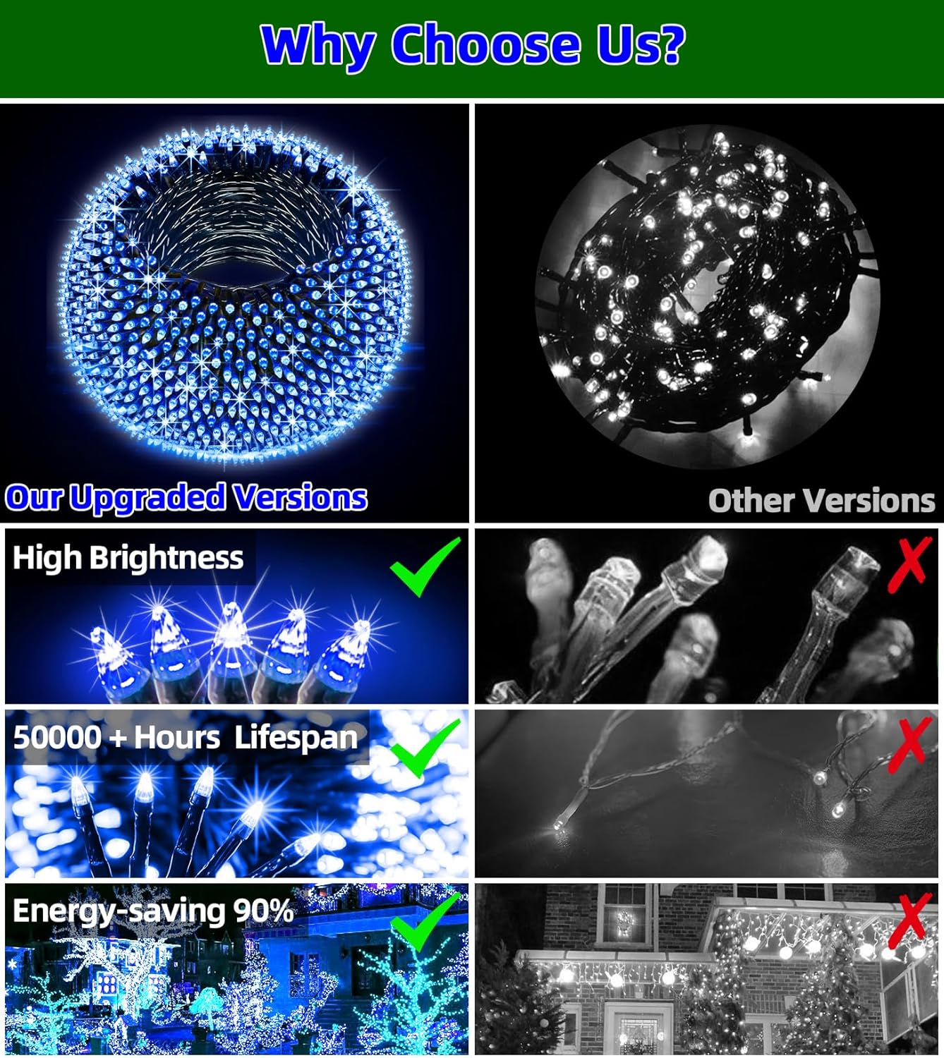 750 LED Outdoor Christmas Lights Decorations, 246ft Green Wire LED Christmas String Lights with Timer Memory, Twinkle Lighs for Indoor Outdoor Xmas Party Christmas Tree Wedding Garden Patio Blue