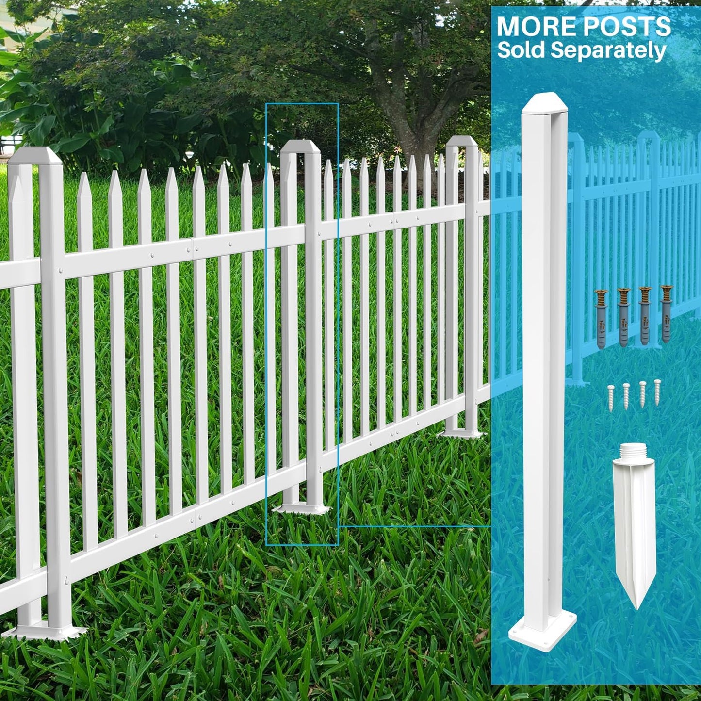 Patio 2 Sets Vinyl Picket Fence Panels 36" H x 84" W White PVC Decorative Fence for Front Yard Porch Patio Deck Pool Air Conditioner Fence Safety Dog Fence (34 Pickets, Straight)