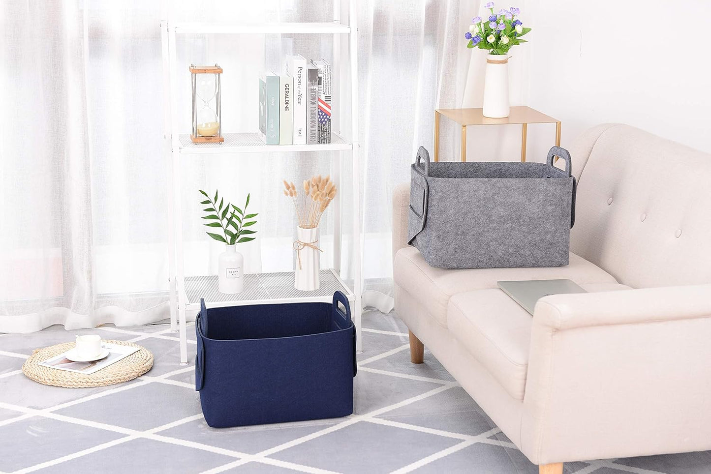 Minoisome Storage Basket Felt Storage Bin Collapsible& Convenient Box Organizer with Carry Handles for Office Bedroom Closet Babies Nursery Toys Laundry (Gray, 15.7inch(L)×11inch(W)×10inch(H))