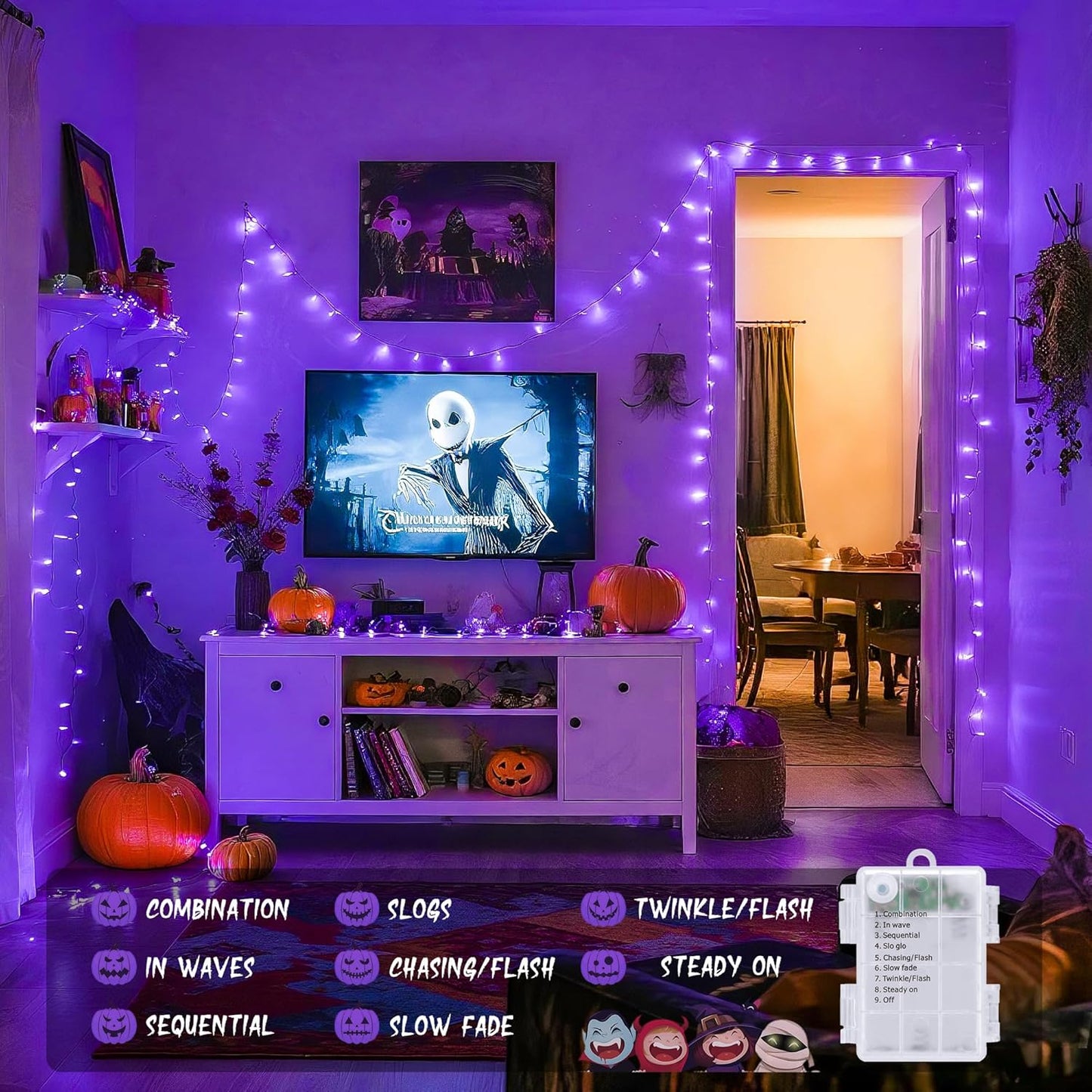 JMEXSUSS Purple Lights for Halloween Decorations, Purple Battery Operated Lights with Remote Indoor Outdoor, String Lights for Halloween Christmas Decor