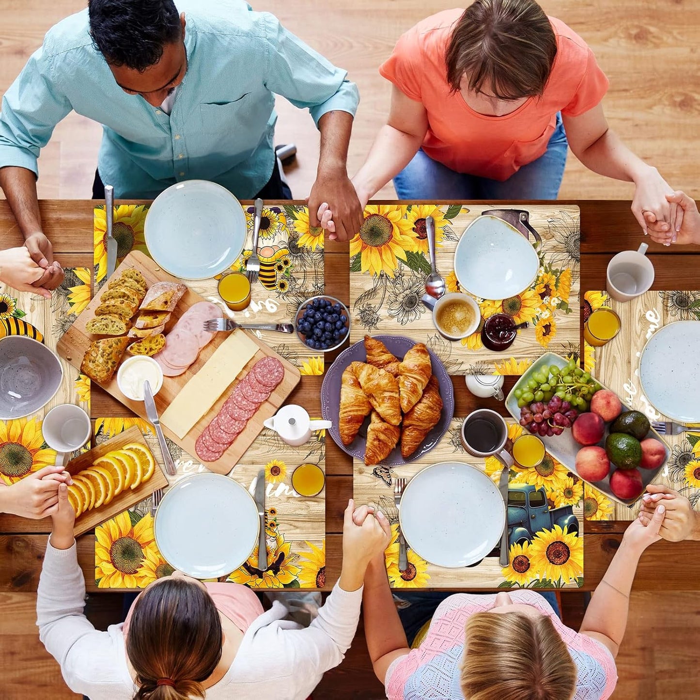 Sunflower Placemats Set of 6 Sunshine Plastic Table Mats Vintage Sunflower Theme Place Mats Summer Holiday Washable Table Placemats for Indoor Outdoor Party Kitchen Dining