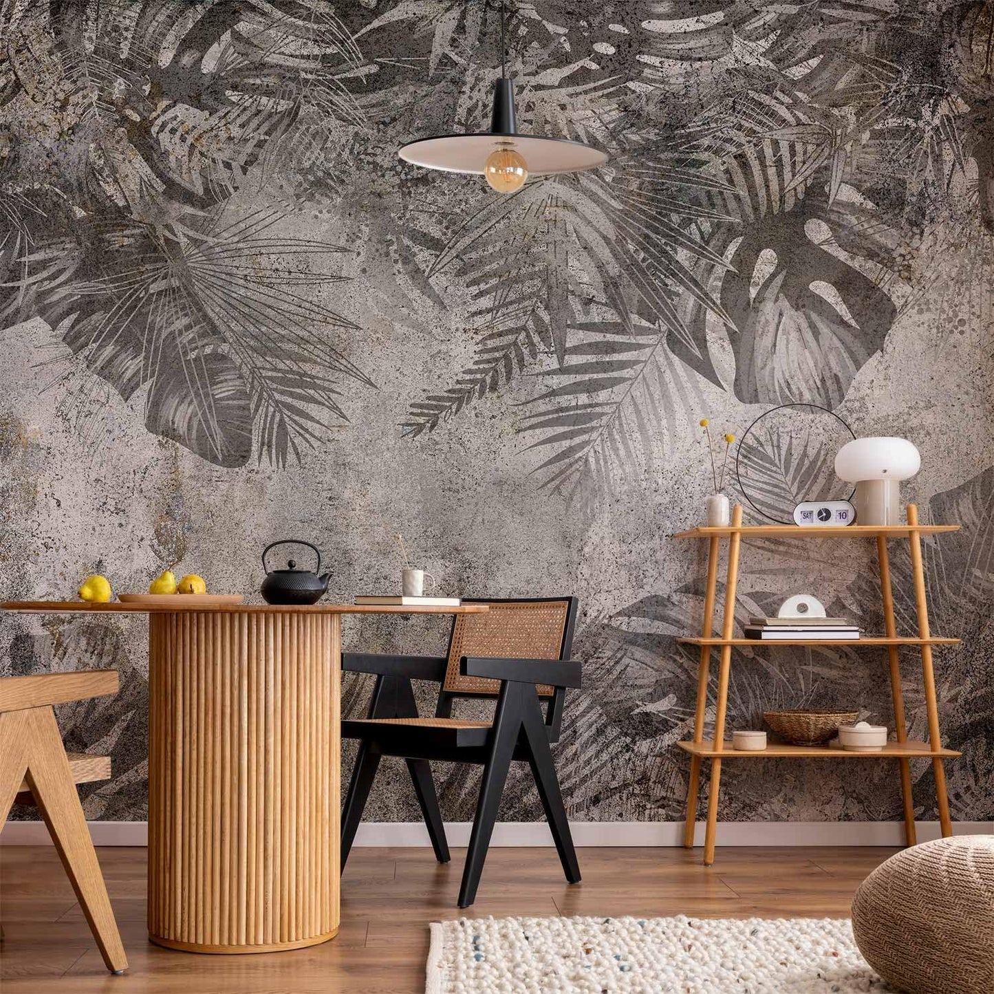 artgeist Wall Mural Tropical Leaves 177x124 in - XXL Non-Woven Wallpaper Fleece Wall Decor Photo Print Picture Image Design Landscape Palms Leaves Monstera Grey b-C-0825-a-a