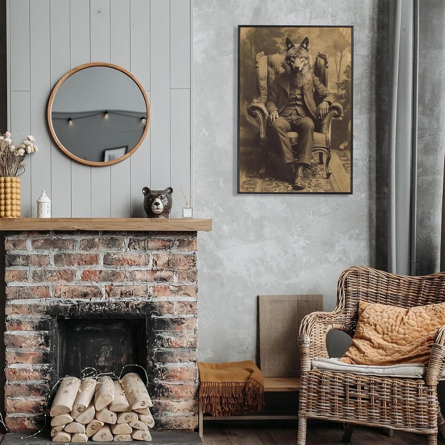 Werewolf Vintage Shoot Art Poster Print Canvas Wall Art Ideal for Dark Academia Gothic Occult Decor Living Room Bedroom Office Posters Decorations Creepy Picture 16X24inch Aluminum Framed