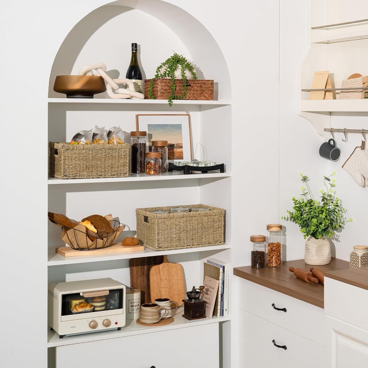 StorageWorks Wicker Storage Baskets, Large and Small Baskets, Handwoven Seagrass Basket for Organizing, Decorative Organizers with Built-in Handles, Set of 2