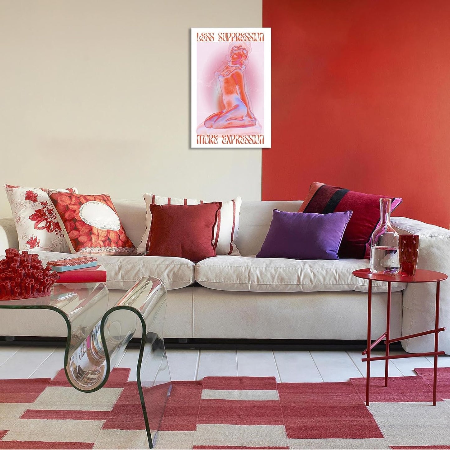 Spiritual Affirmation Art Poster Pink Woman Canvas Wall Art Aesthetic Pictures Sexy Woman Prints Painting Trendy Gradient Aesthetic Wall Decor Living Room Bedroom 24x36in Framed