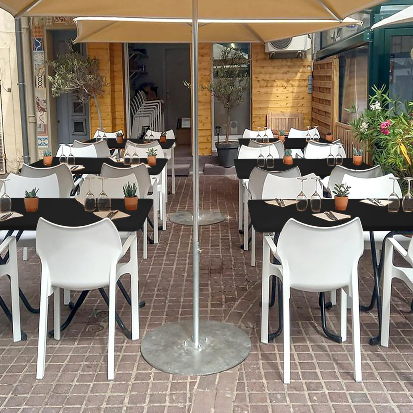 Fitted Tablecloth for 6 Foot Rectangle Tables-6 Pack Black Elastic Outdoor Picnic Table Cover-Spandex Stretch Folding Table Cloths 6 ft for Camping Dining Room Patio Kitchen Banquet Party