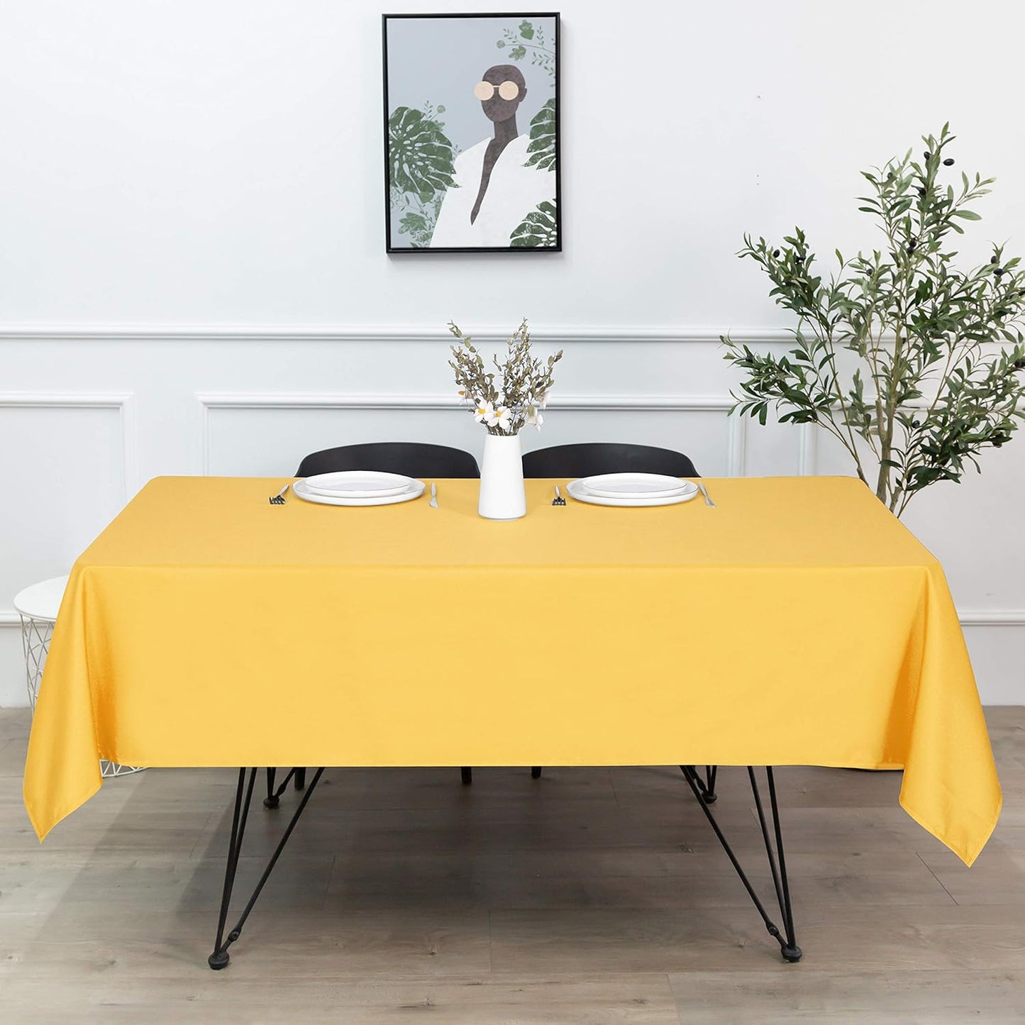 sancua Rectangle Tablecloth - 60 x 84 Inch - Stain and Wrinkle Resistant Washable Polyester Table Cloth, Decorative Fabric Table Cover for Dining Tables, Buffet Parties and Camping, Yellow
