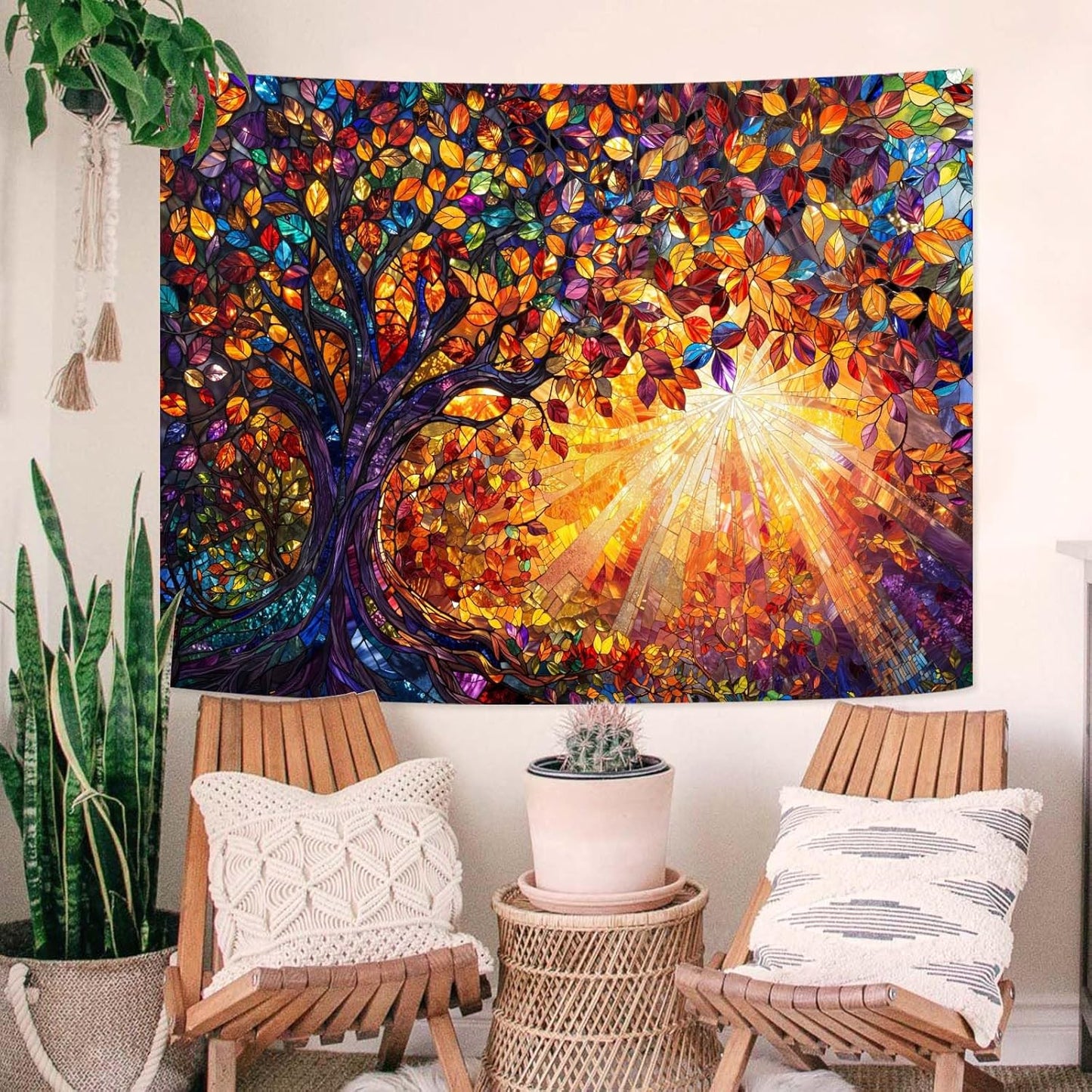 Lunerfex Tree of Life Tapestry Stained Glass Tapestry Wall Decor Tapestries for Bedroom Art Tapestries Wall Hanging for Bedroom Living Room Glass-Tree-03 60"x80"