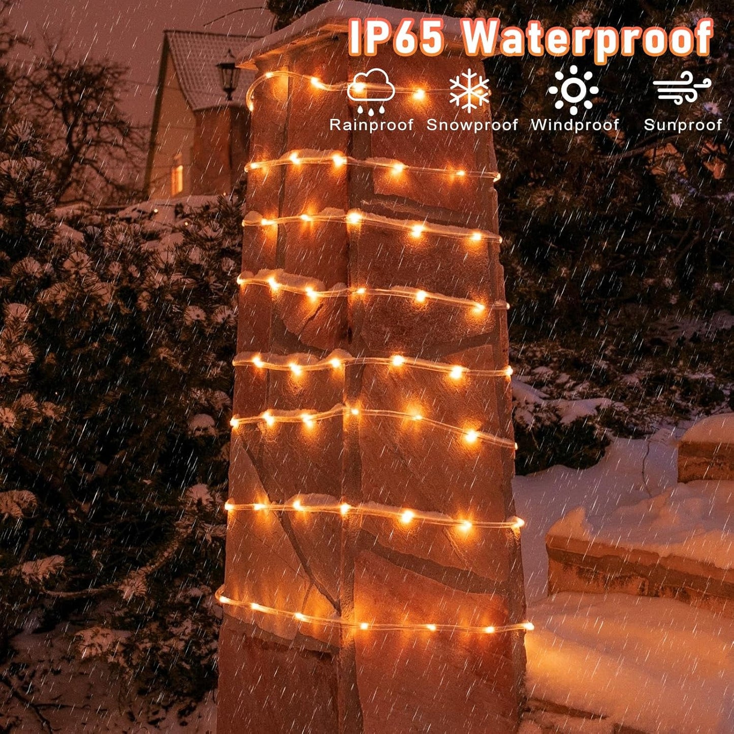 Orange Halloween Lights, 66FT 200 LED Rope Lights for Outside Waterproof with 8 Modes, Connectable Tube String Lights for Indoor, Garden, Backyard, Patio, Deck, Pool, Tree Decorations