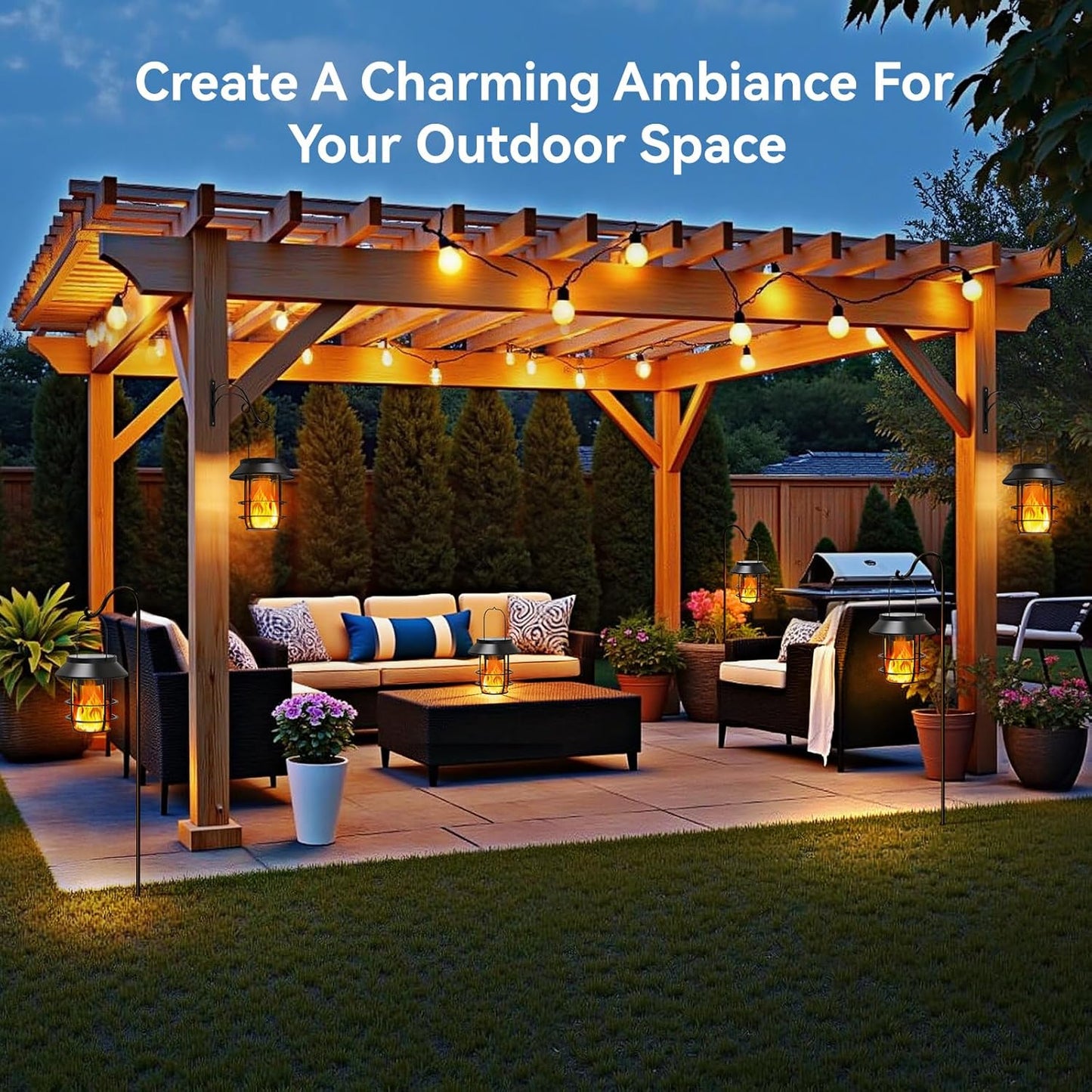 Solar Lanterns Outdoor Waterproof, Upgraded Flickering Flames Hanging Solar Lights for Outside with Wall Hooks, Halloween Decor Retro Metal Outdoor Lanterns Auto On/Off for Patio, Yard Decor