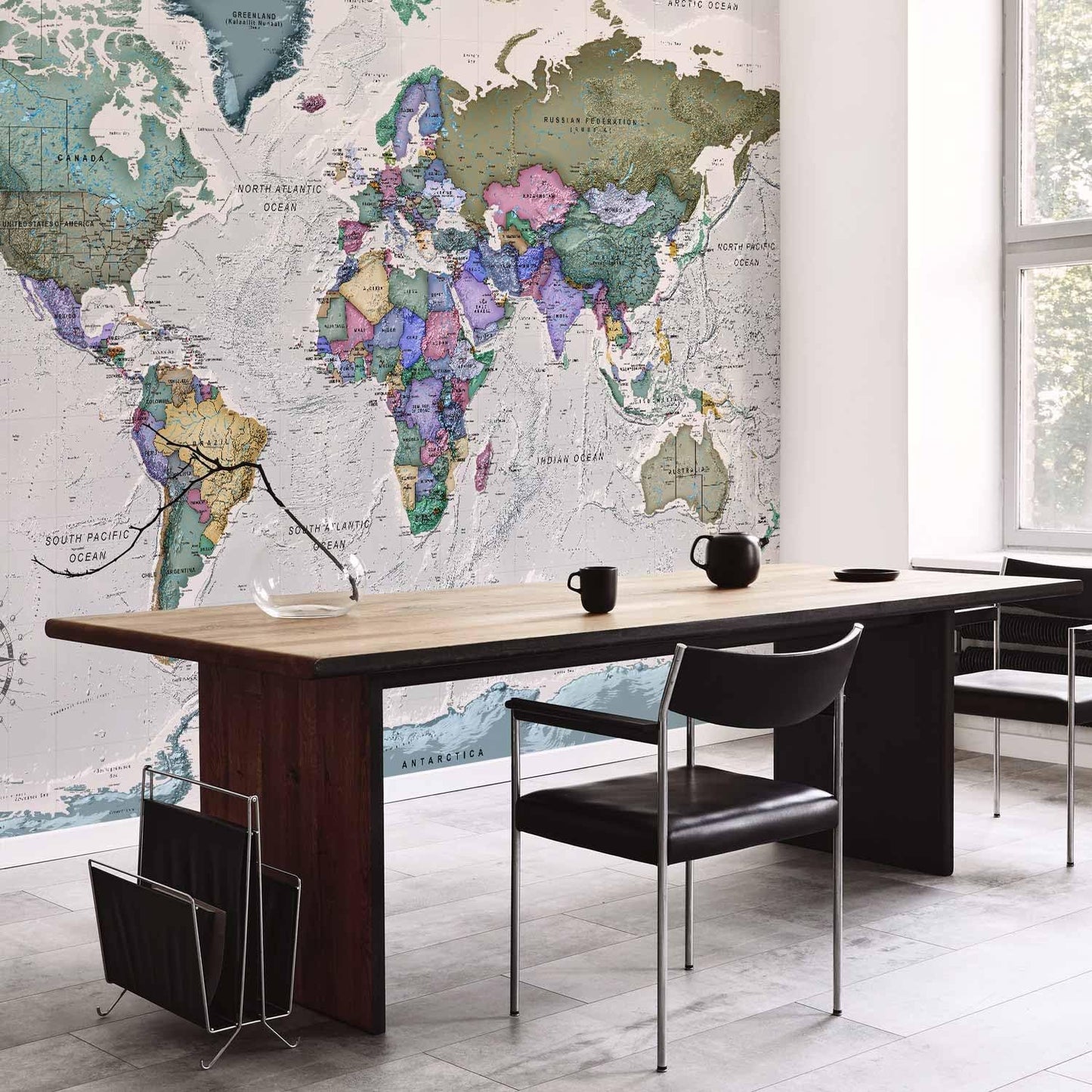 artgeist Wall Mural World Map 79x55 in - XXL Non-Woven Wallpaper Fleece Wall Decor Photo Print Picture Image Design Home Map of The World k-A-0380-a-a