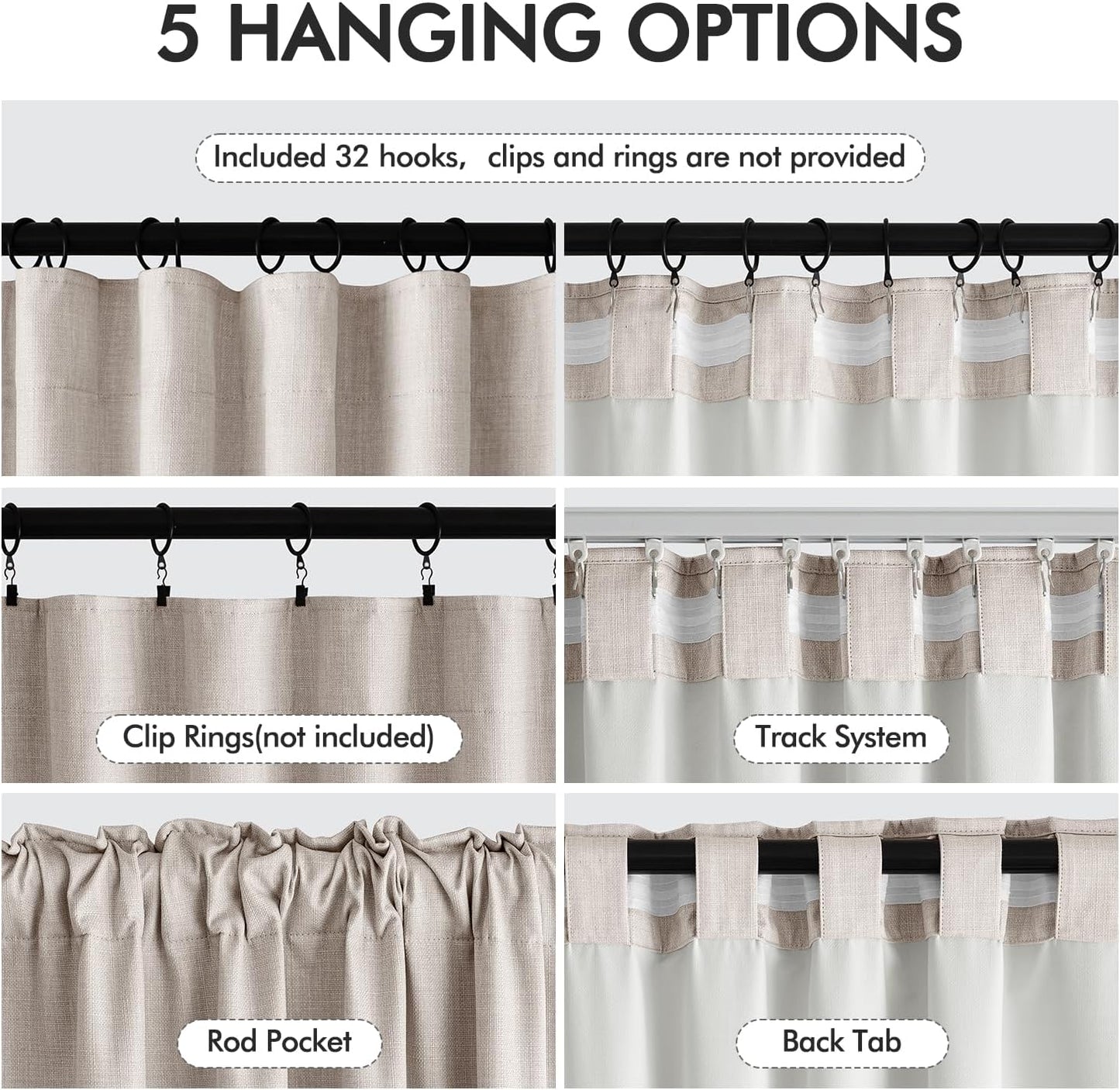 MIULEE 100% Blackout Curtains 108 Inch Long 2 Panels Set for Bedroom, Thick Luxury Faux Linen Black Out Curtain Room Darkening Back Tab Pleat Window Textured Drapes with Hooks for Living Room, Beige