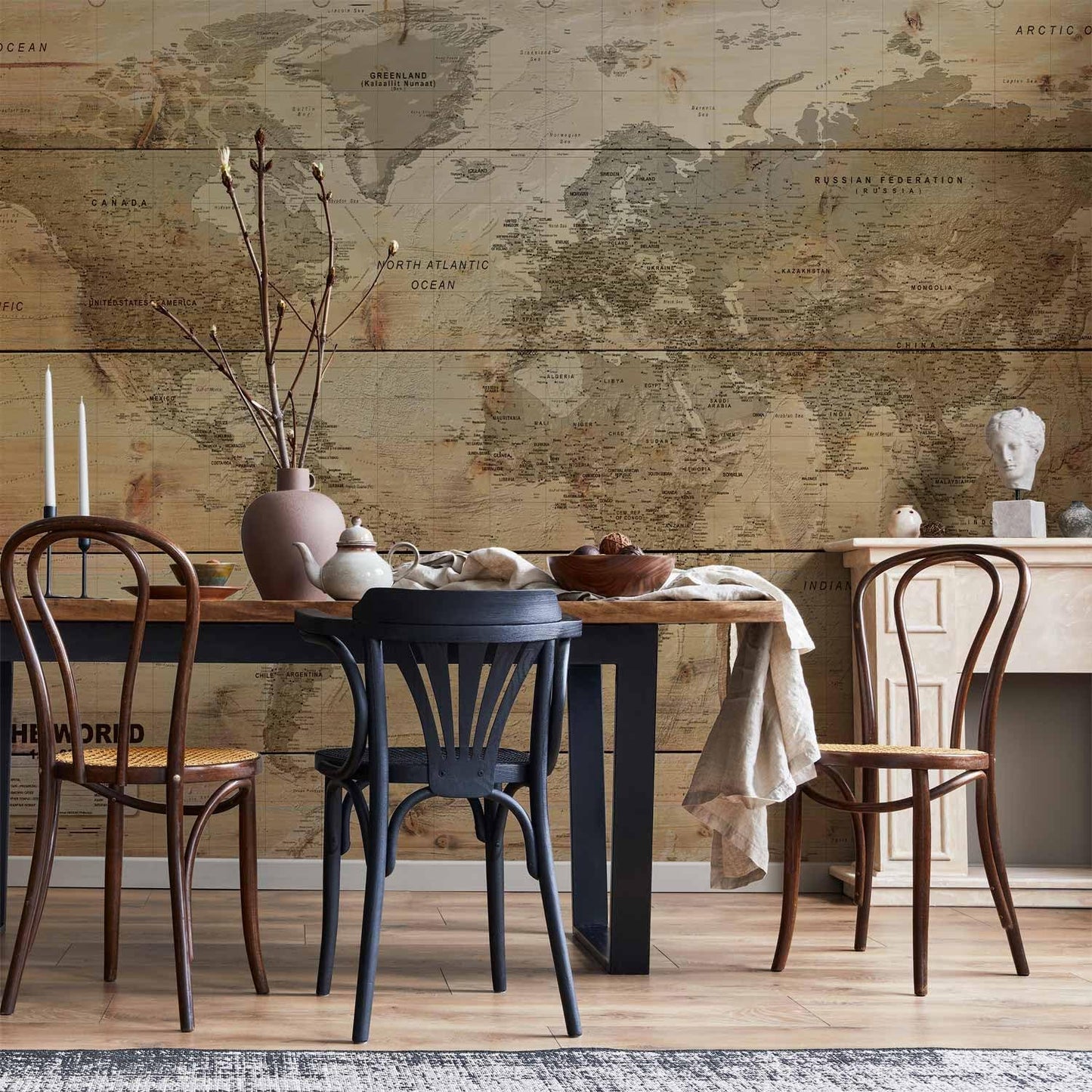 artgeist Premium Wall Mural World Map 177x124 in - XXL Non-Woven Wallpaper Fleece Wall Decor Photo Print Picture Image Design Home Map of The World k-A-0218-a-a