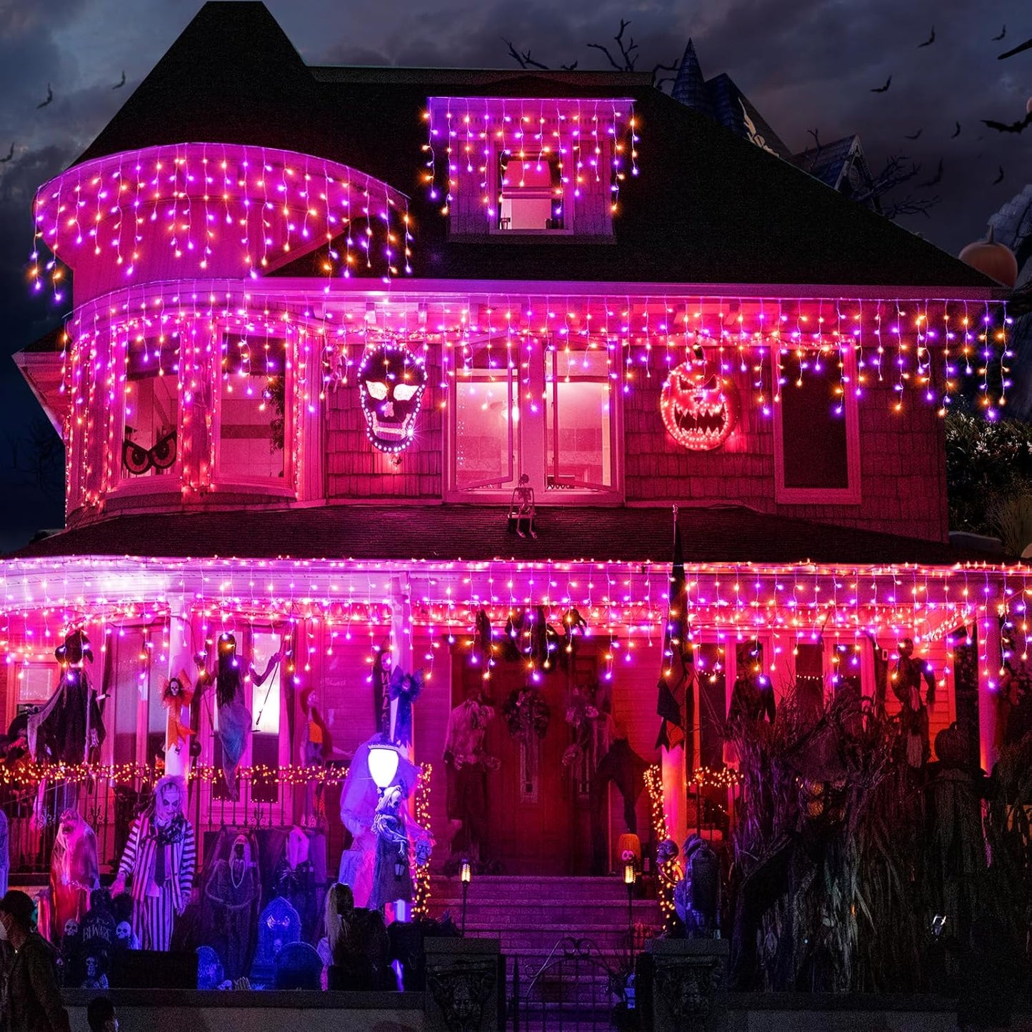 Halloween Icicle Lights, 66FT 640 LED Purple & Orange Icicle Lights for Outside with 8 Modes 120 Drops, Waterproof Plug in String Light for Indoor Outdoor House Yard Patio Party Holiday Decorations