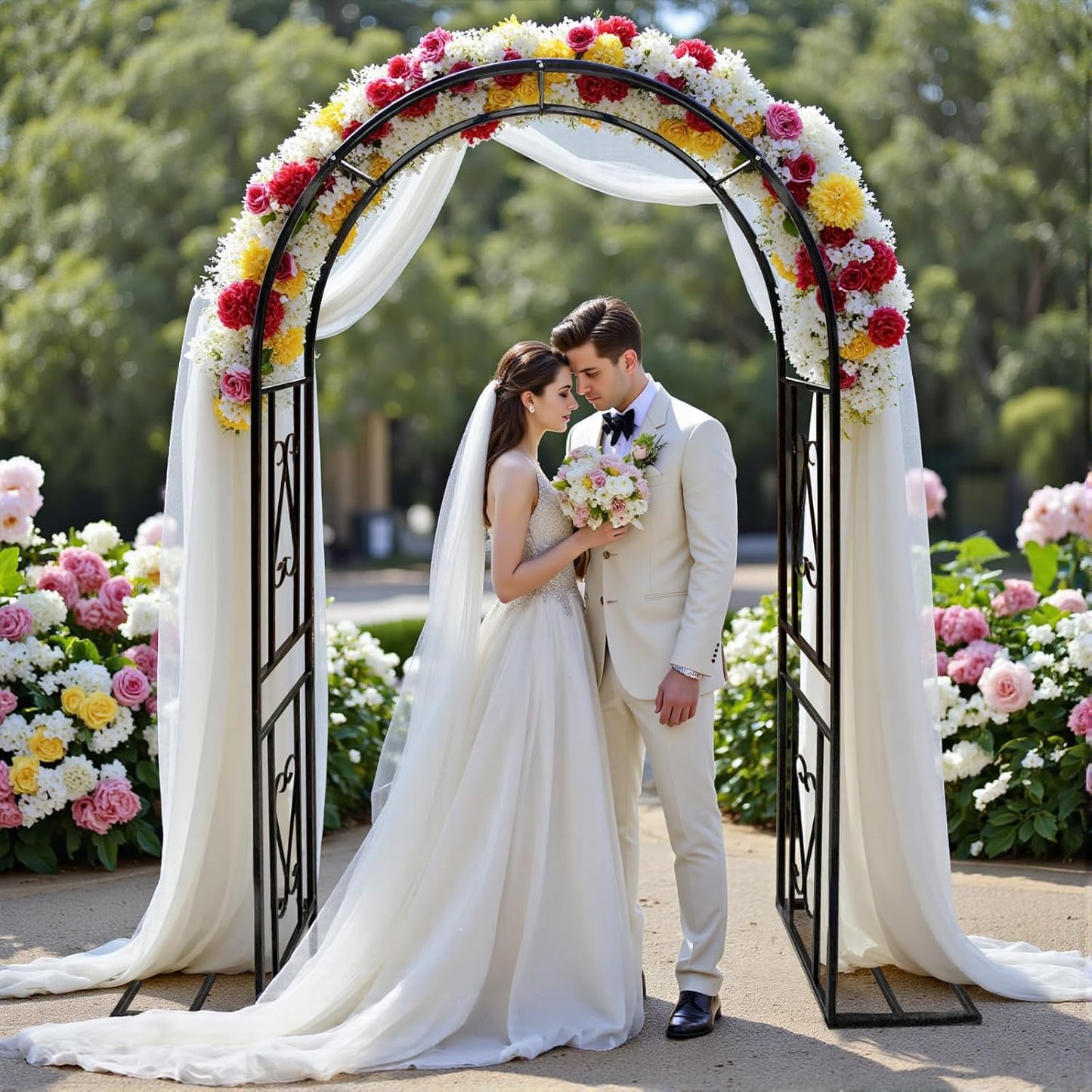 Metal Garden Arch, Heavy Duty Garden Trellis for Climbing Plants, with Enlarged Base for Stability, for Wedding Garden Arch & Bridal Party Decoration, 1 Pack