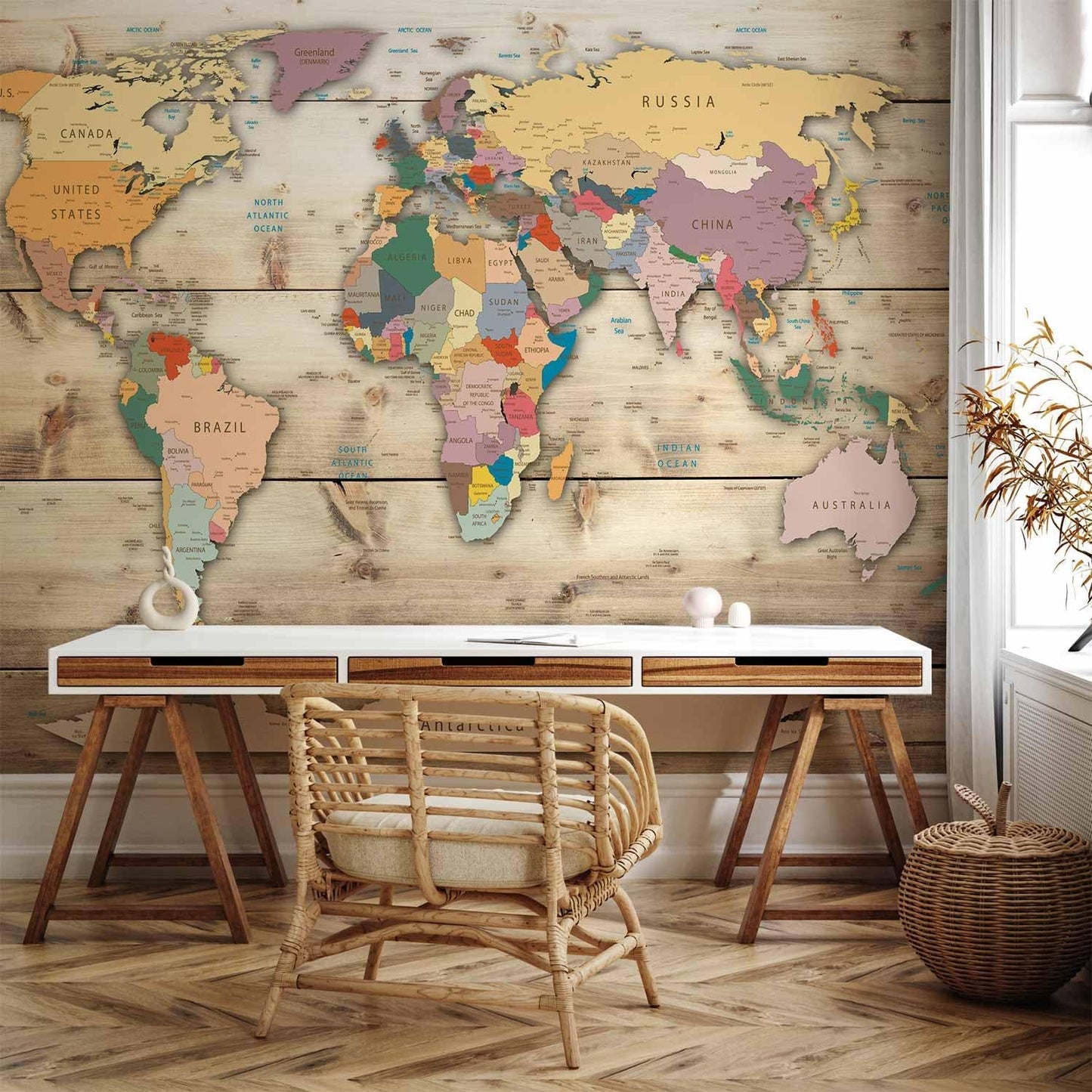 artgeist Premium Wall Mural World Map 98x69 in - XXL Non-Woven Wallpaper Fleece Wall Decor Photo Print Picture Image Design Home Map of The World k-B-0009-a-b