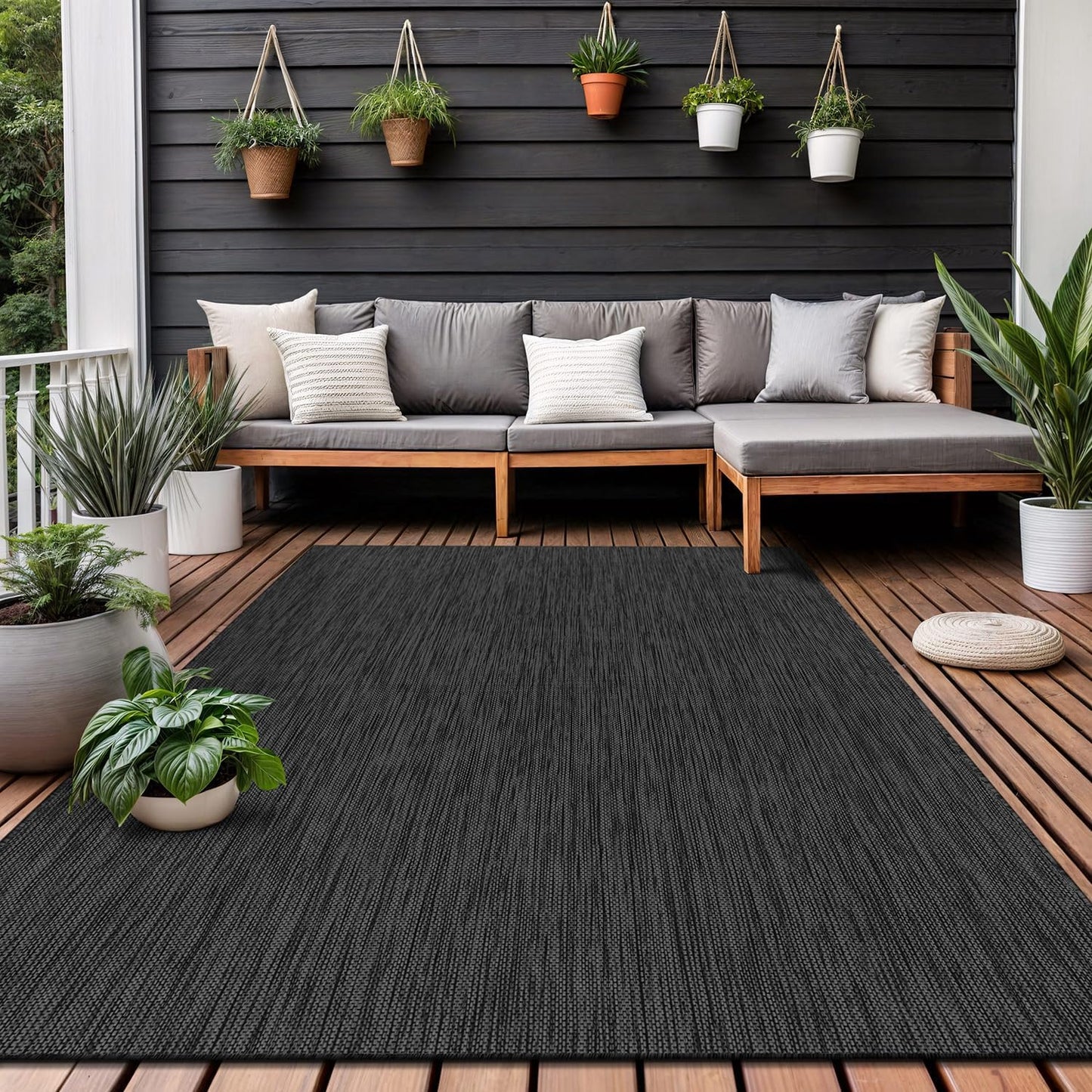 Washable Indoor Outdoor Rug 6x9 Weather Resistant Area Rugs Modern Solid for Porch Deck Balcony Backyard Patio Outside Carpet (6 X 9 Dark Grey)