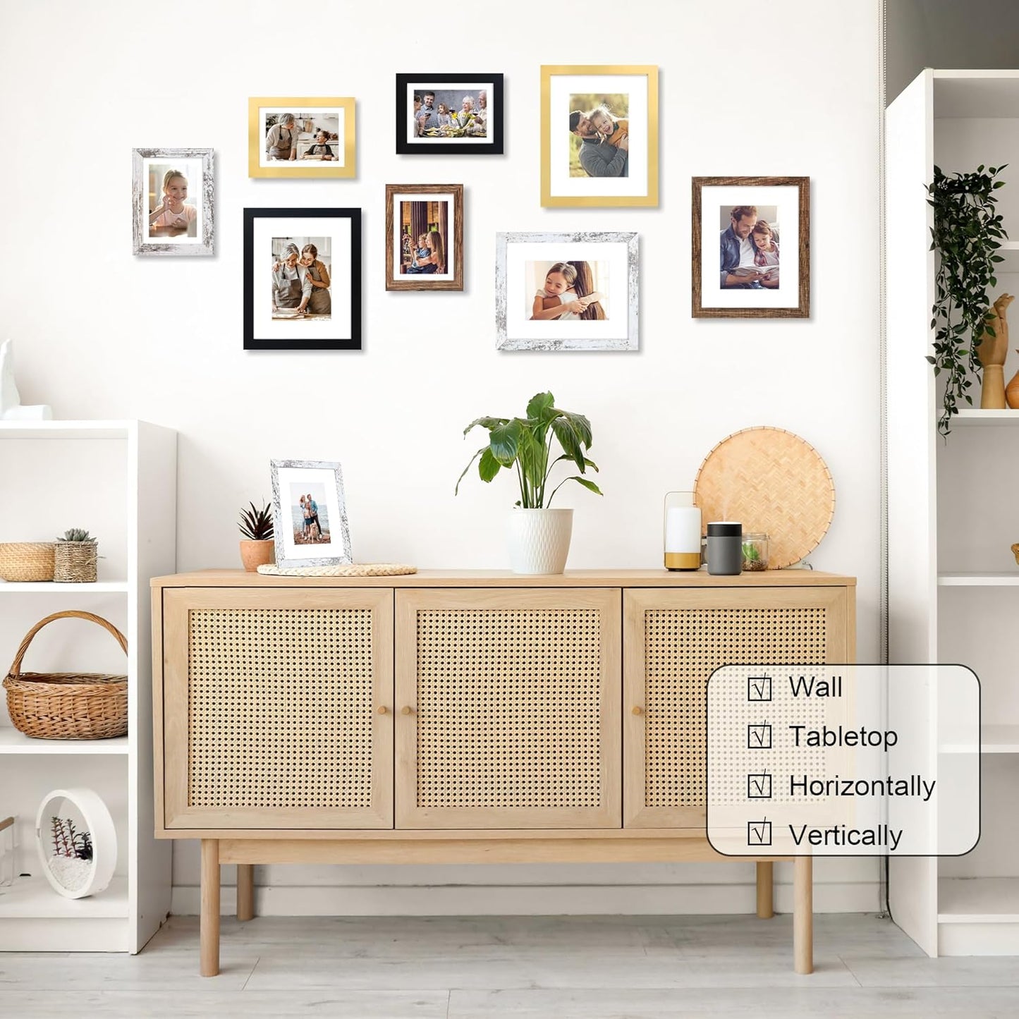 5x7 Picture Frame Set of 4, 5 x 7 Wood Photo Frames with Mat for 4x6, Natural Wooden Frame with Real Glass Cover for Wall and Tabletop Display,Rustic Brown