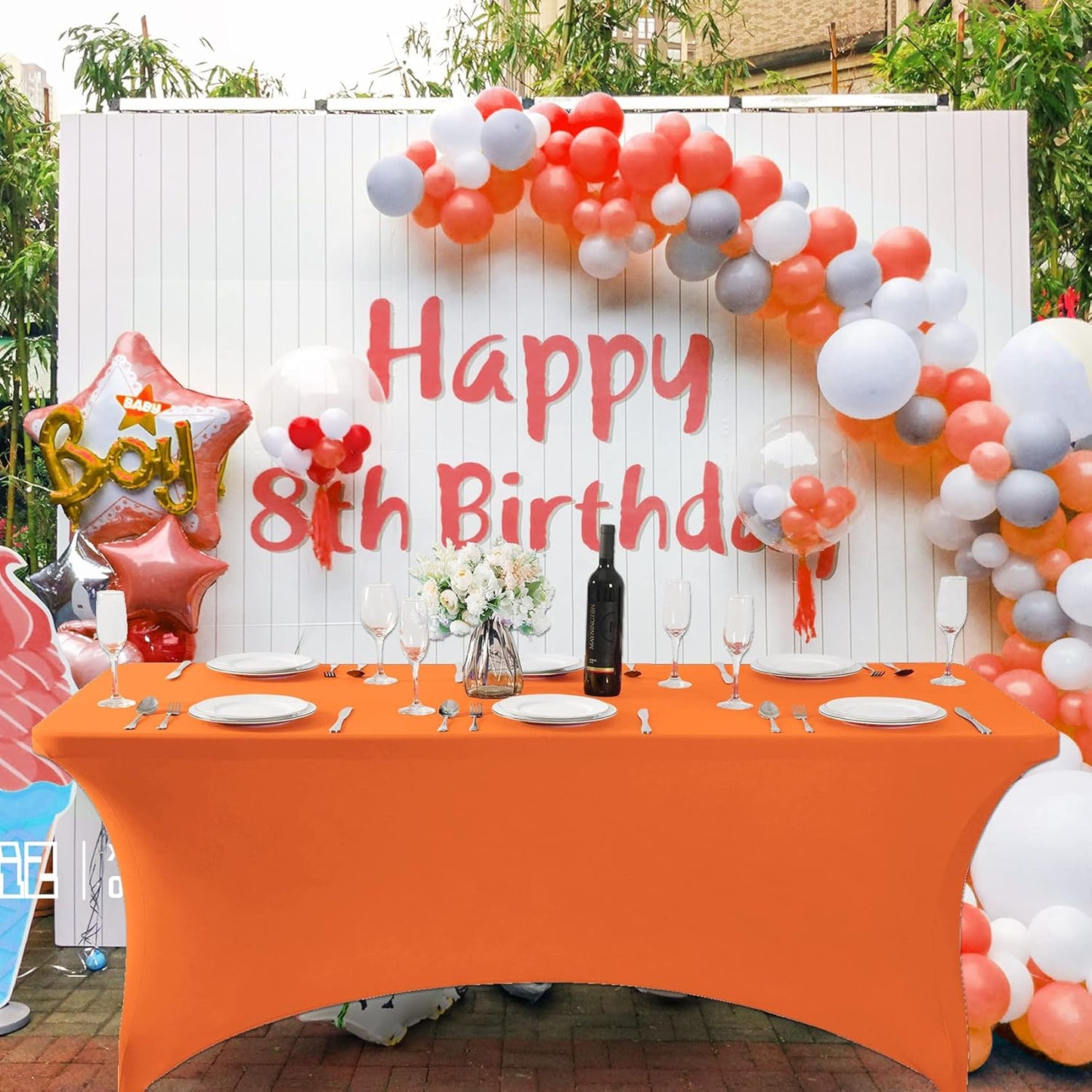 SuperO Waterproof Spandex Table Cover for 6FT Table Universal Fitted Stretch Tablecloth for Party, Banquet, Wedding and Events-Orange