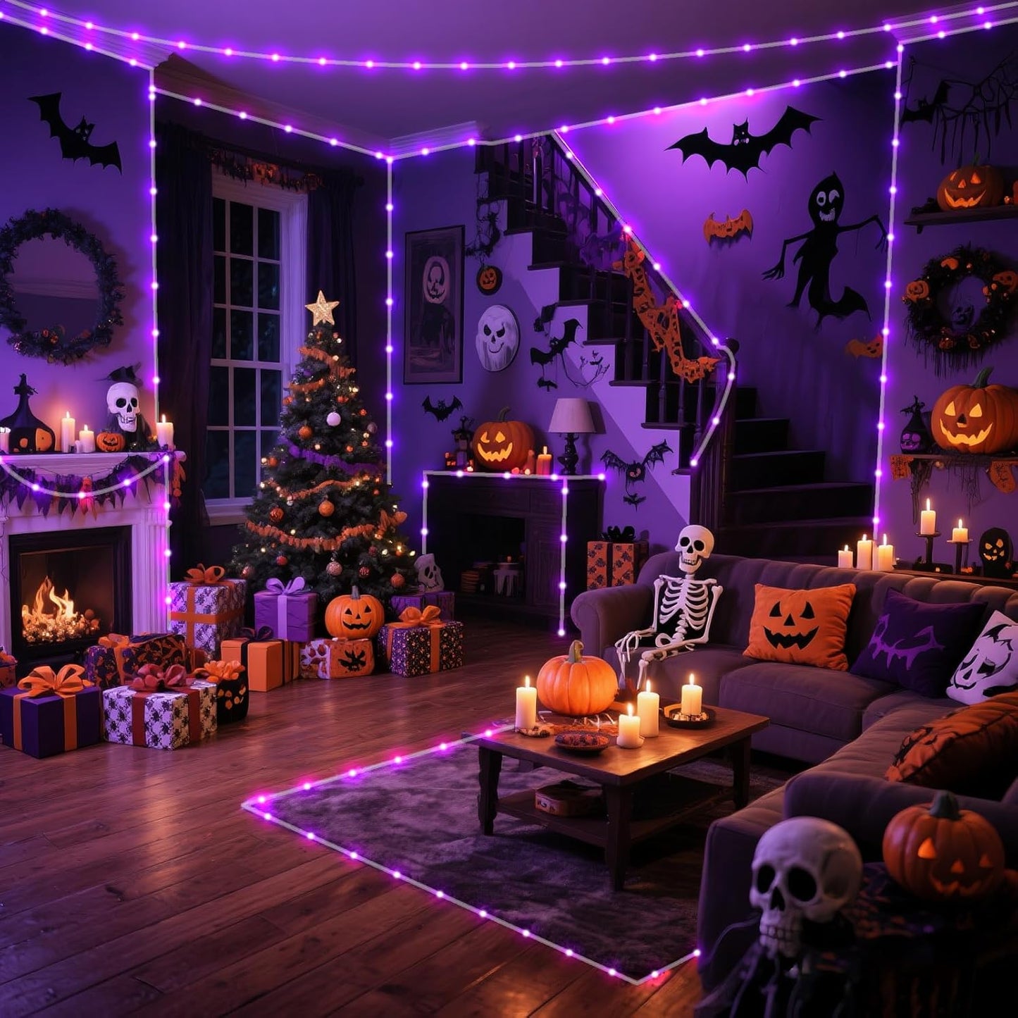 Purple Halloween Lights, 66FT 200 LED Rope Lights for Outside Waterproof with 8 Modes, Connectable Tube String Lights for Indoor, Garden, Backyard, Patio, Deck, Pool, Tree Decorations