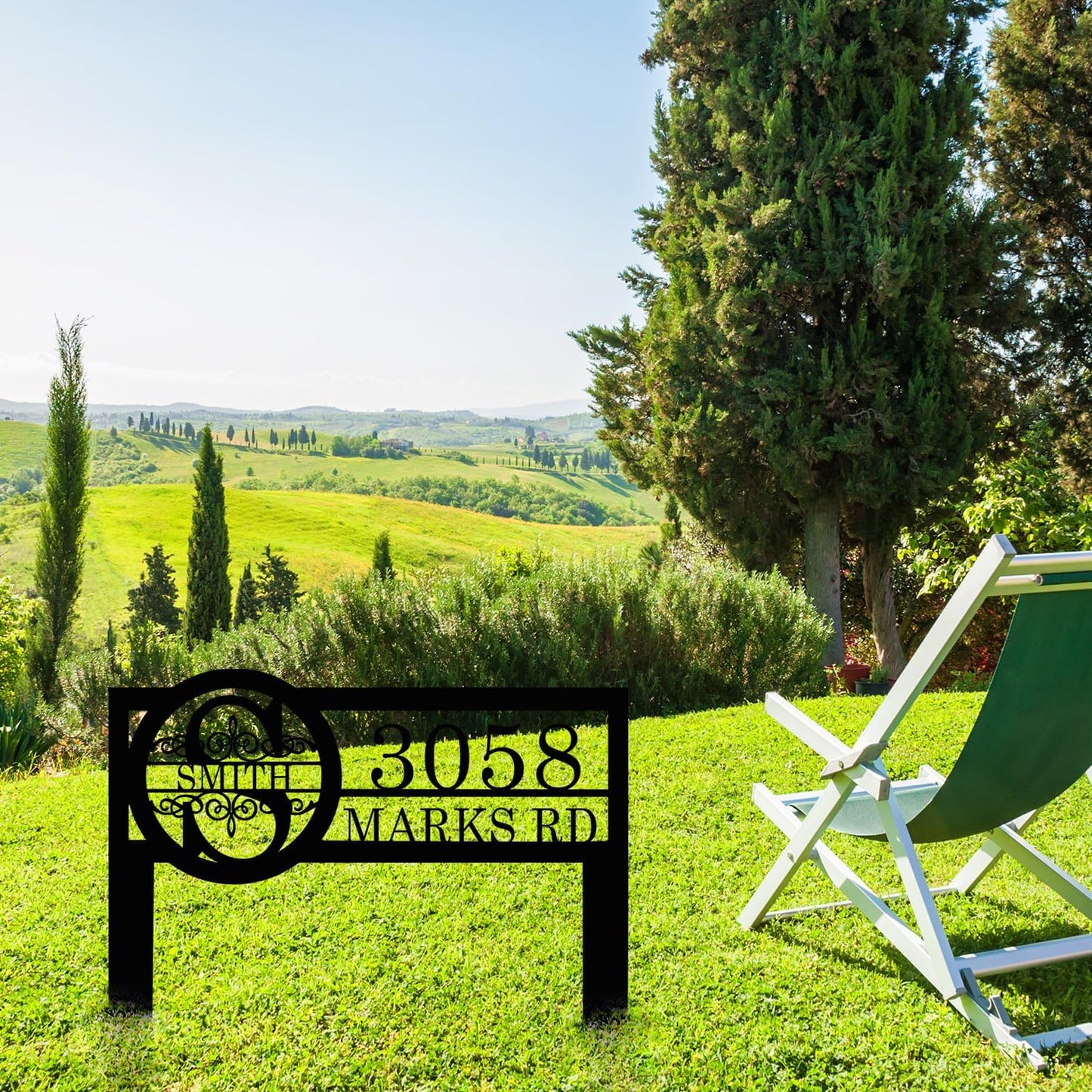 Personalized Metal Yard Address Sign with Last Name and Monogram, House Number Sign for Lawn and Patio