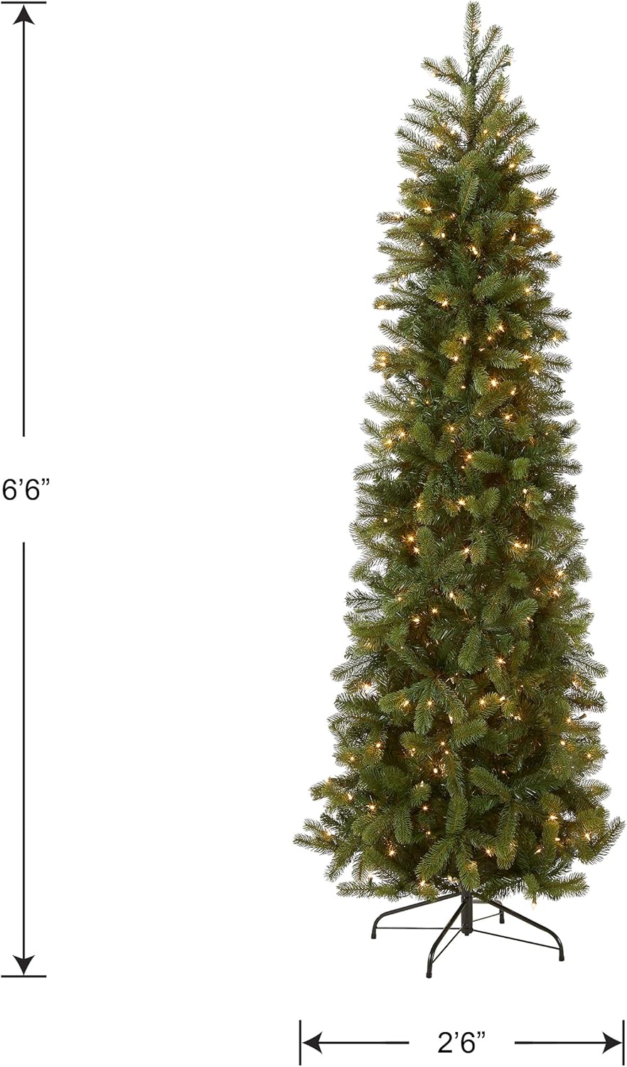 National Tree Company Pre-Lit 'Feel Real' Artificial Slim Downswept Christmas Tree, Green, Douglas Fir, White Lights, Includes Stand, 6.5 feet