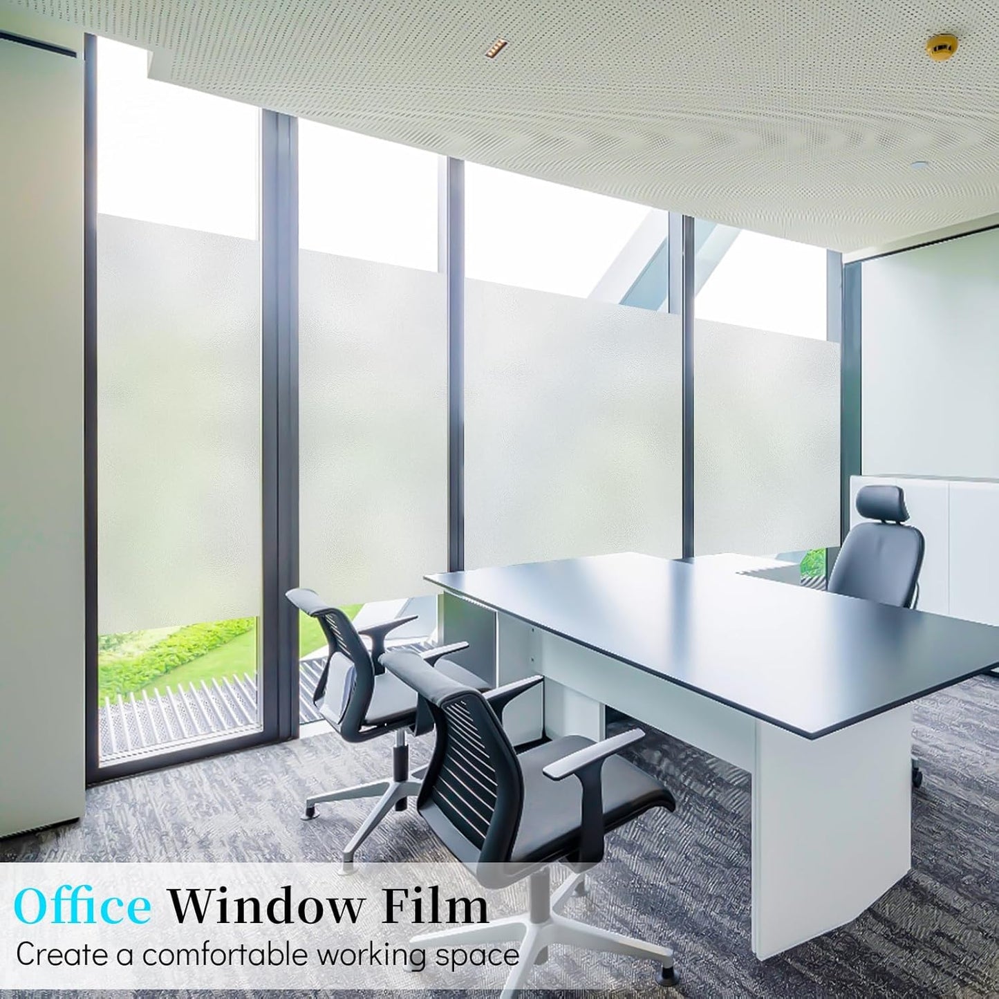 Niviy Etched Privacy Window Film Frosted Glass Static Cling Non Adhesive Window Frosting Film for Bathroom Home Office, 17.5 inch x 236 inch