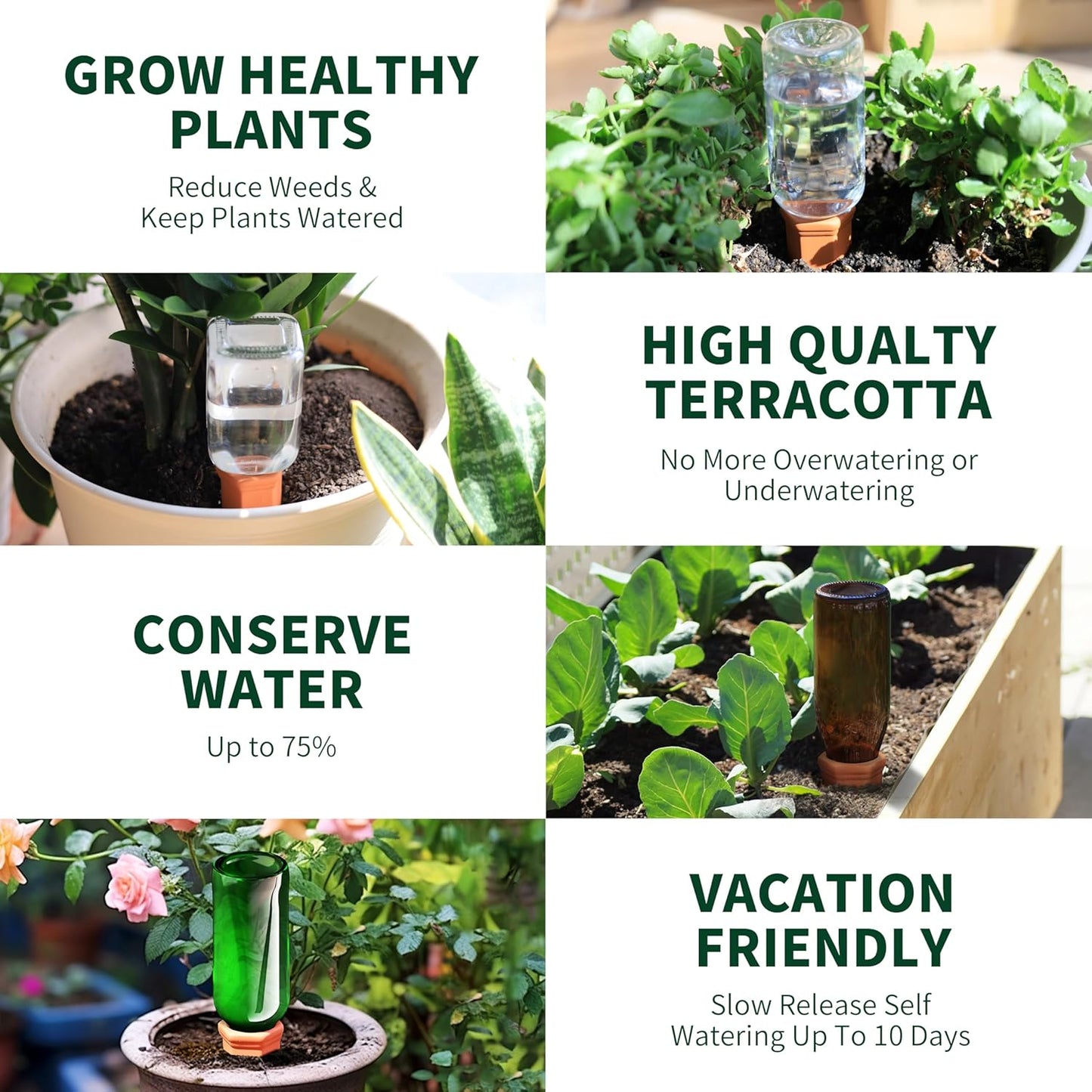 Large Terracotta Plant Watering Spikes, Automatic Plant Waterer Outdoor | Indoor Use, Vacation Clay Watering Devices System, Slow Release Self Watering Planter Insert, 6 Pack