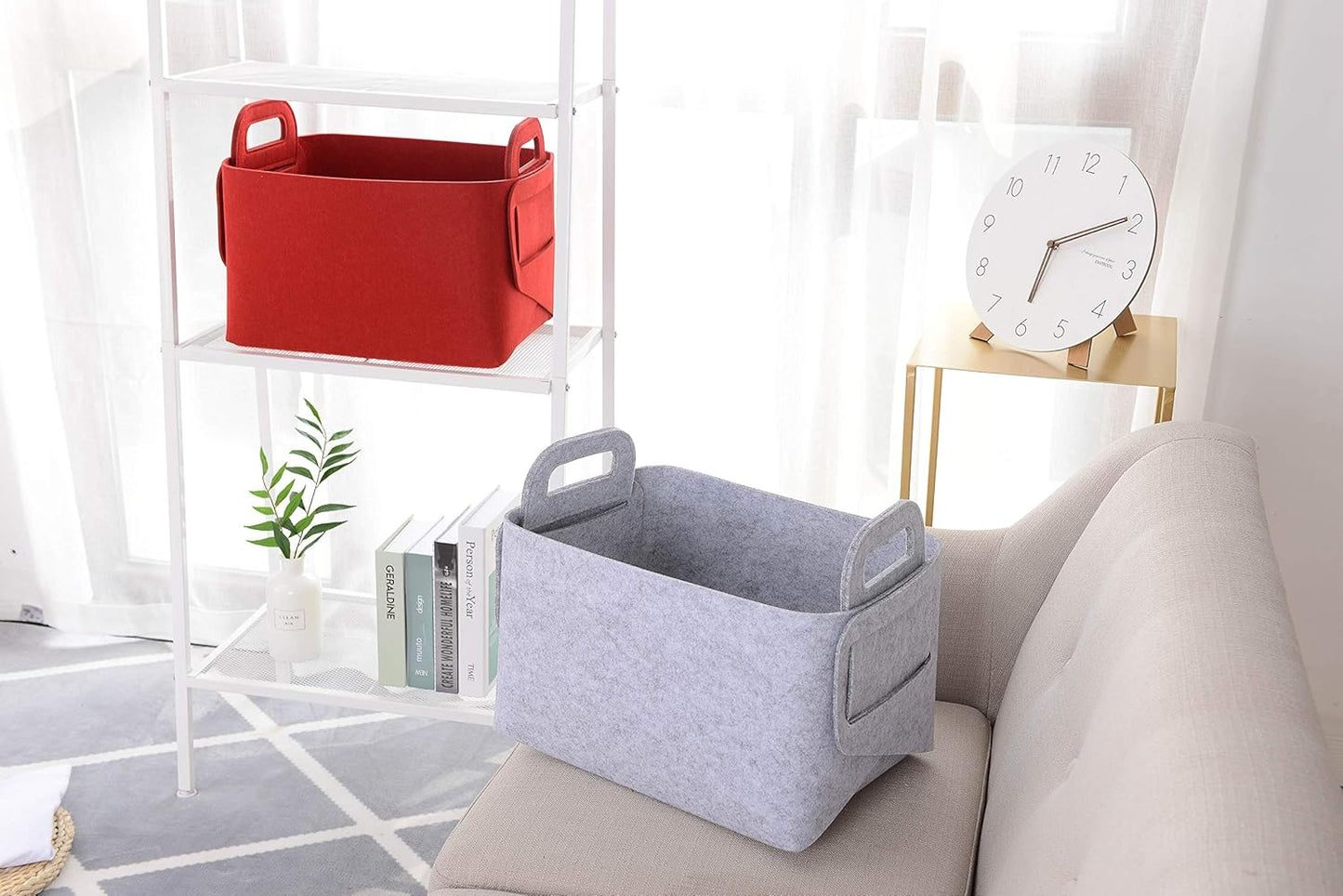 Minoisome Storage Basket Felt Storage Bin Collapsible& Convenient Box Organizer with Carry Handles for Office Bedroom Closet Babies Nursery Toys Laundry (Light grey, 15.7inch(L)×11inch(W)×10inch(H))